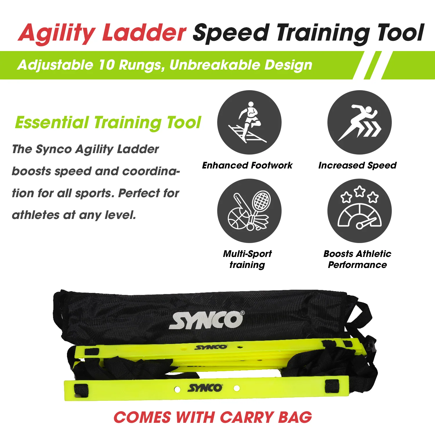 Synco Agility Speed Ladder -Adjustable (4m) Yellow - Image 3