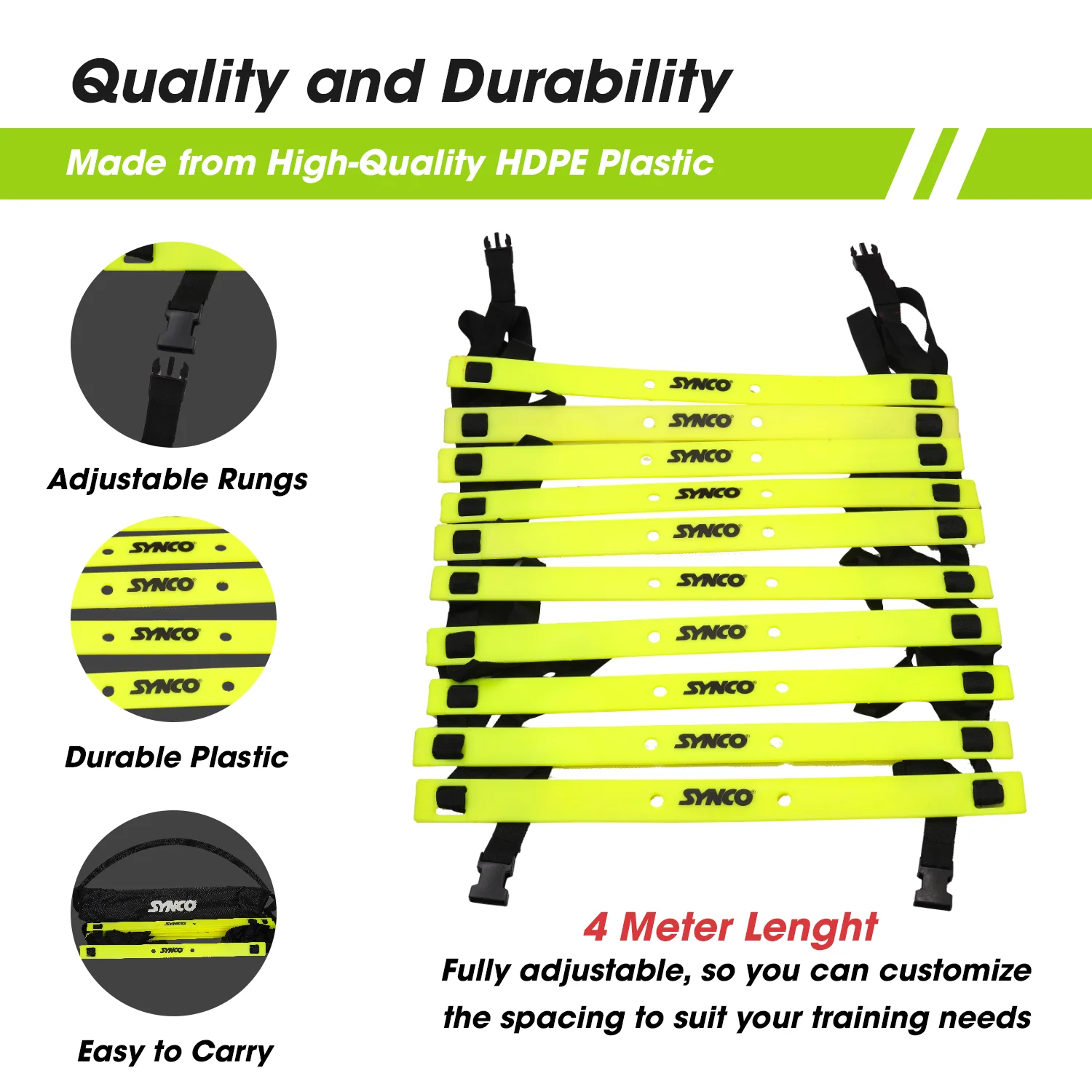 Synco Agility Speed Ladder -Adjustable (4m) Yellow - Image 4