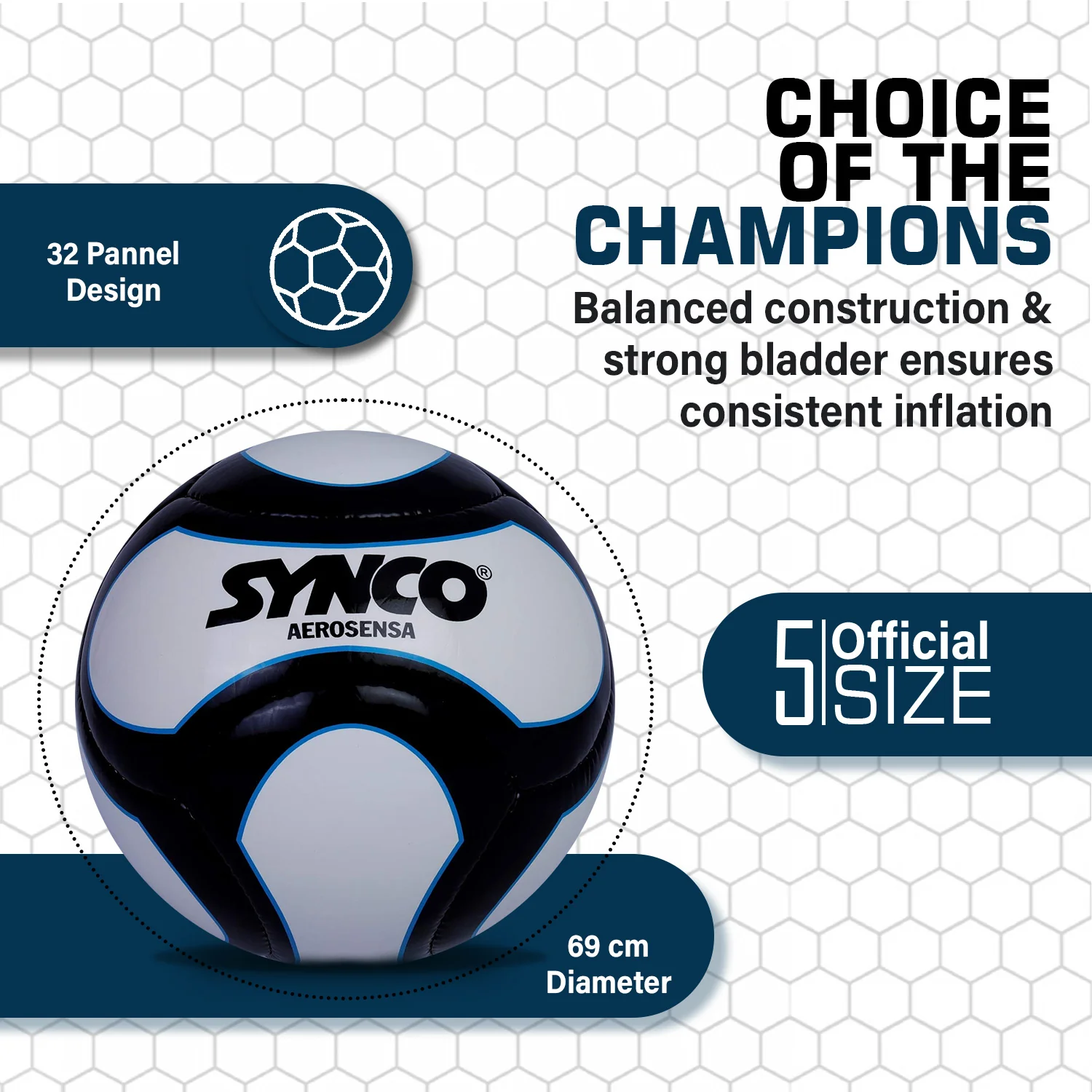 SYNCO Professional World Cup AEROSENSA TPU 6 Panel Football | Soccer Ball Size-5 - Image 5