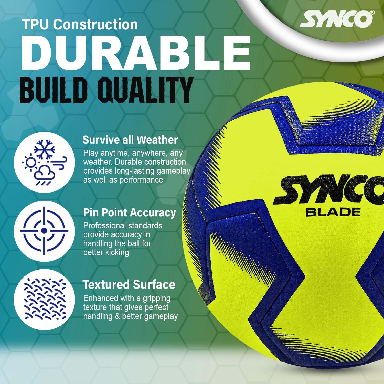 Synco Blade Hybrid Football TPU with Hydralock Tech (Yellow) - Image 3