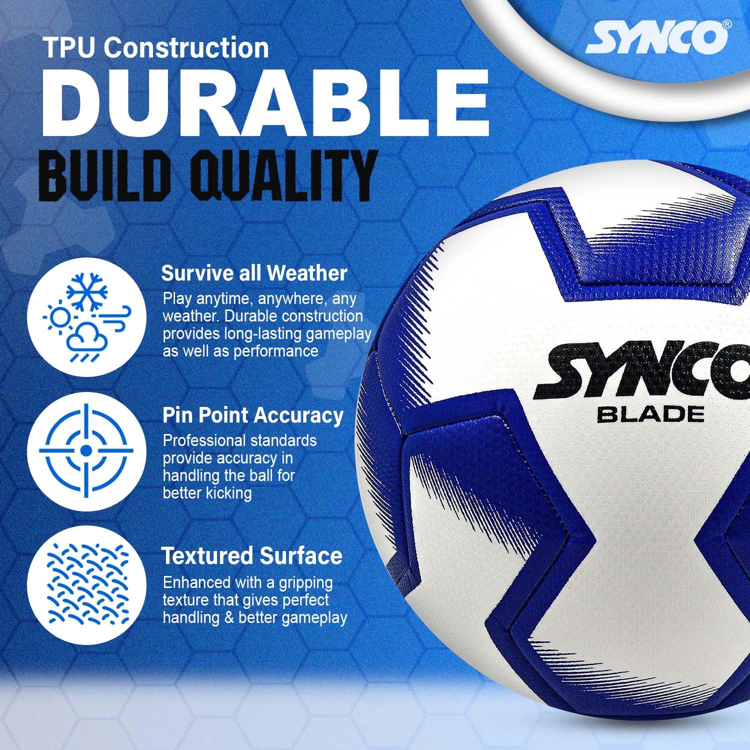 Synco Blade Hybrid Football TPU with Hydralock Tech (White) - Image 3