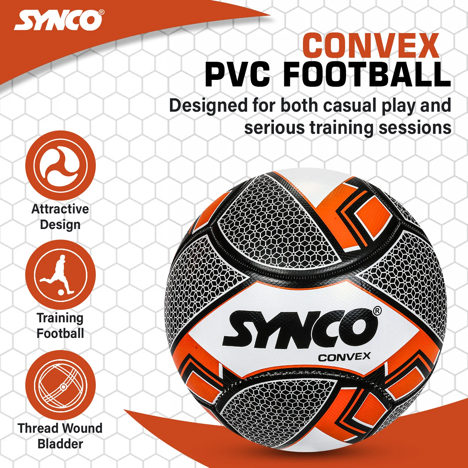 Synco Convex Football | Training Football | PVC Machine Stitched | Soccer Ball Size 5 - Image 2