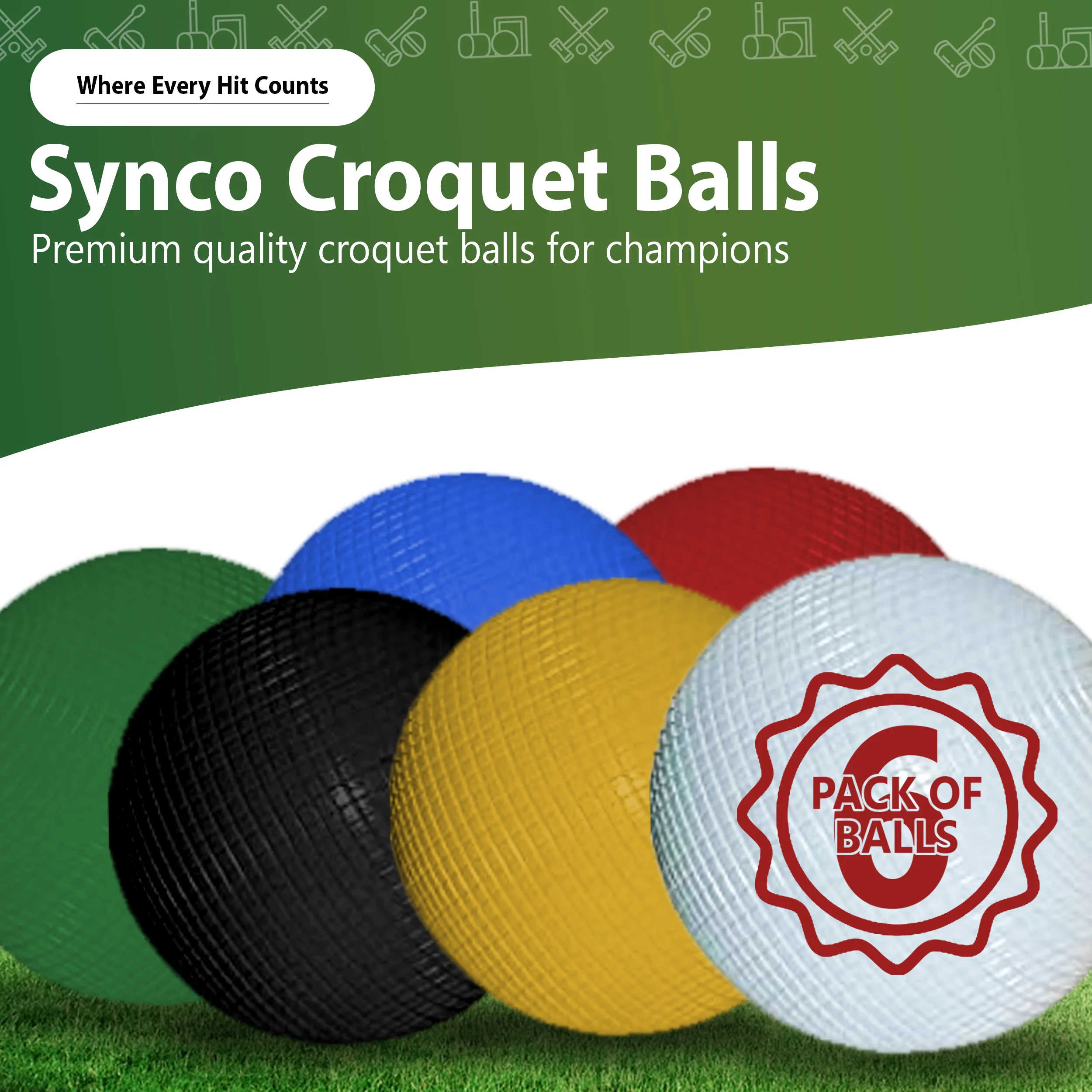 Synco Croquet Balls, Set of 6 Multi-Colored Croquet Balls for Lawn Backyard | 6 Player Croquet Game Set - Image 2