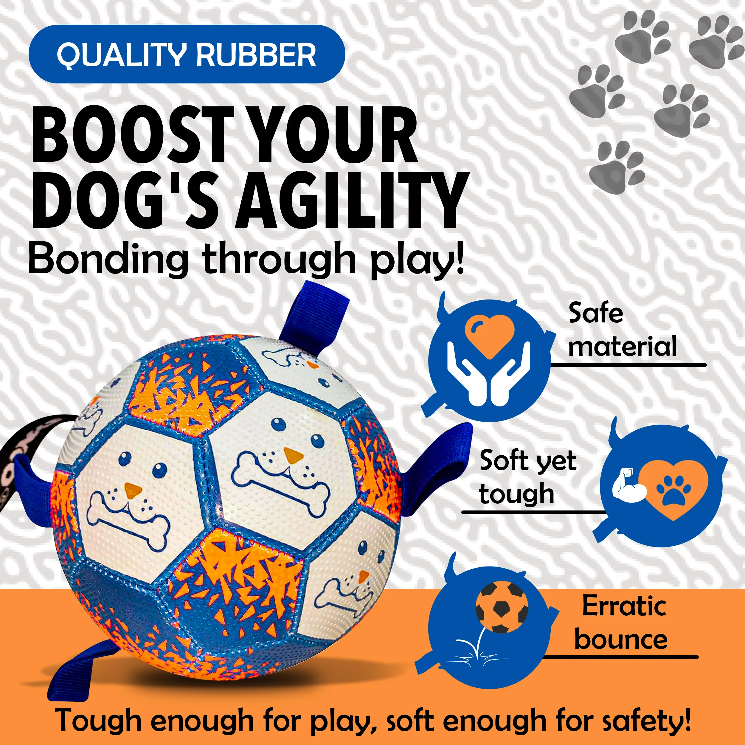 Synco Dog Toy Footballs with Blue Holding Loops | Dog Ball Size-3 | Dog Toy Ball (Blue) - Image 3