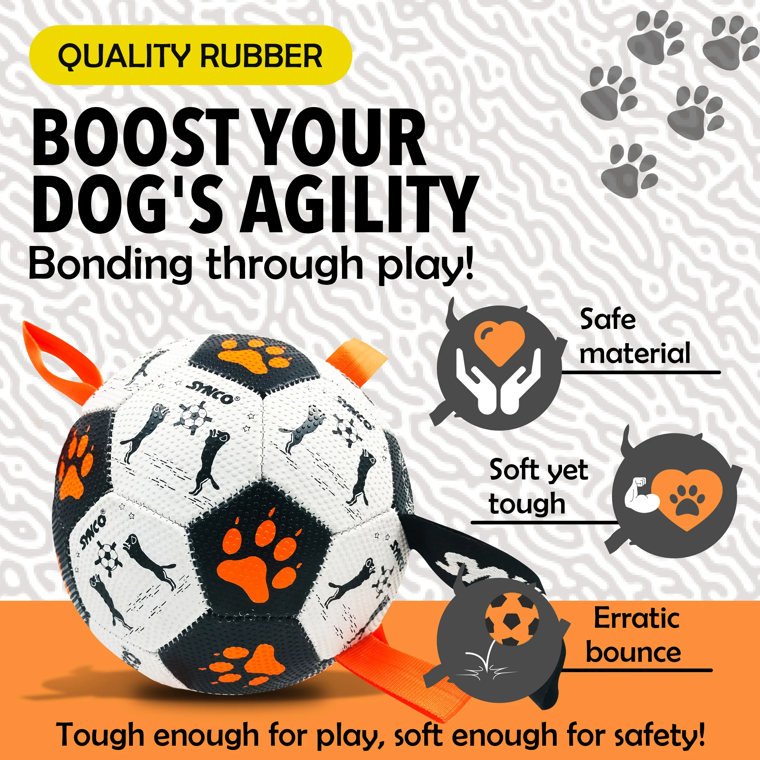 Synco Dog Toy Football Graphic Orange with Holding Loops | Dog Ball Size-3 | Dog Toy Ball - Image 3