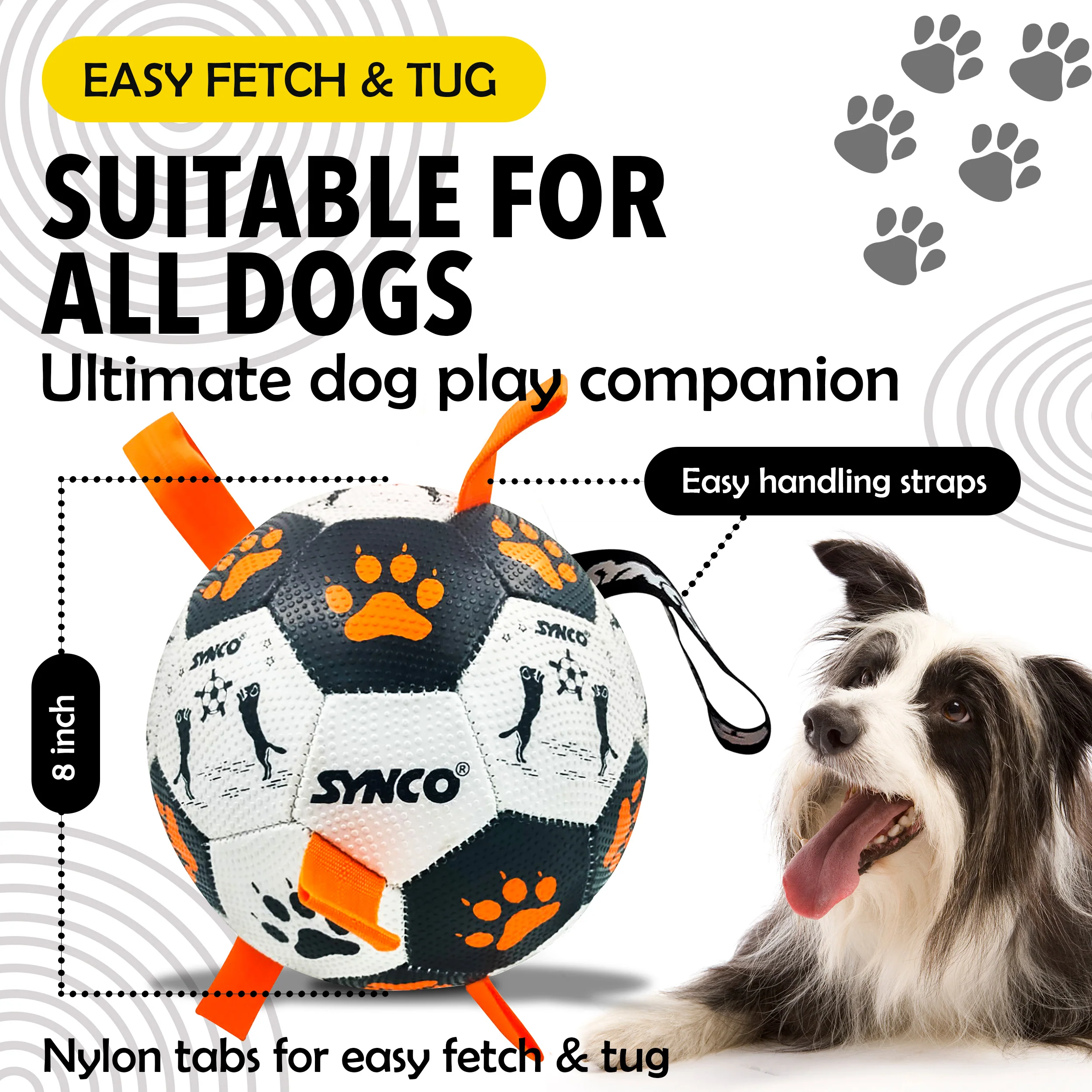 Synco Dog Toy Football Graphic Orange with Holding Loops | Dog Ball Size-3 | Dog Toy Ball - Image 4