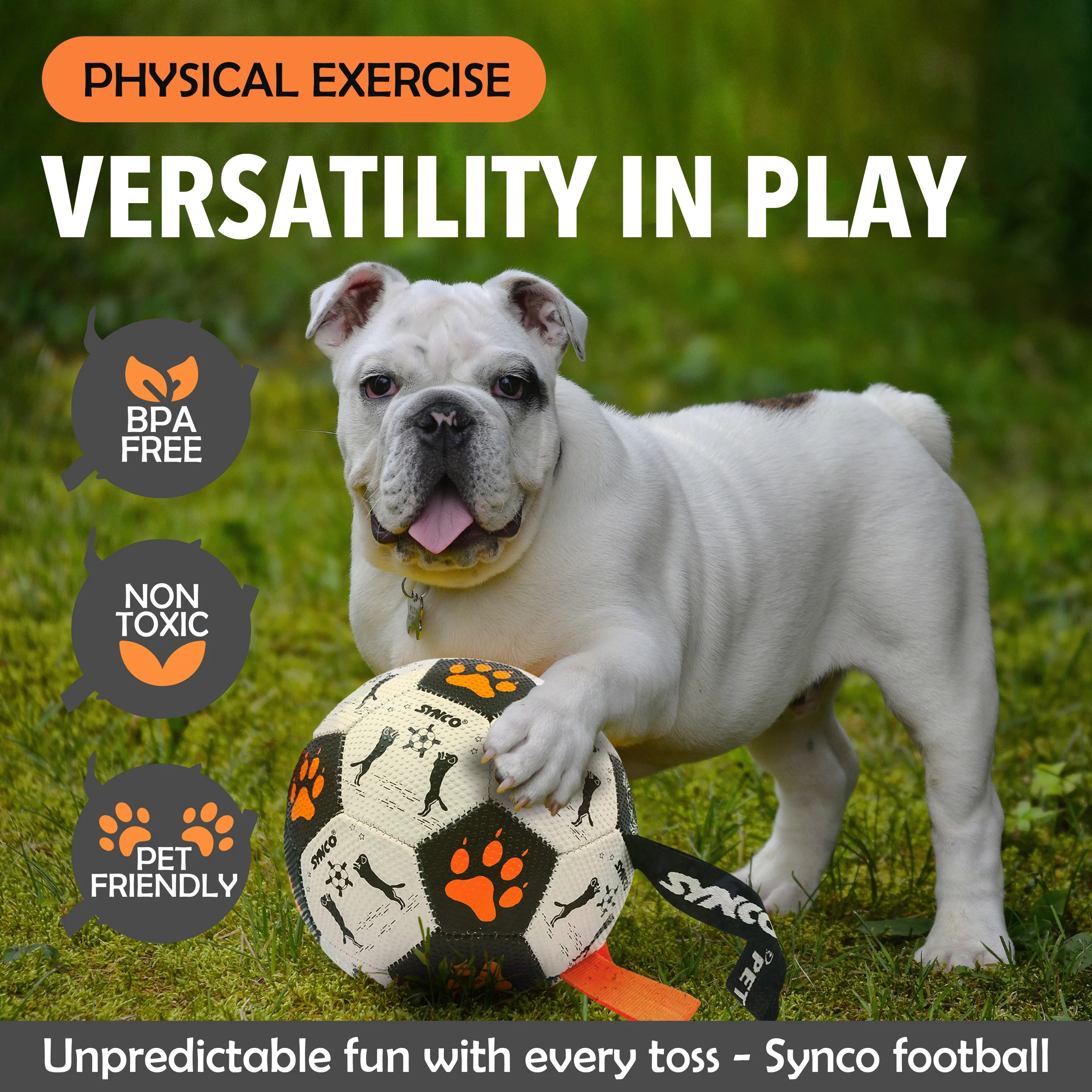 Synco Dog Toy Football Graphic Orange with Holding Loops | Dog Ball Size-3 | Dog Toy Ball - Image 7