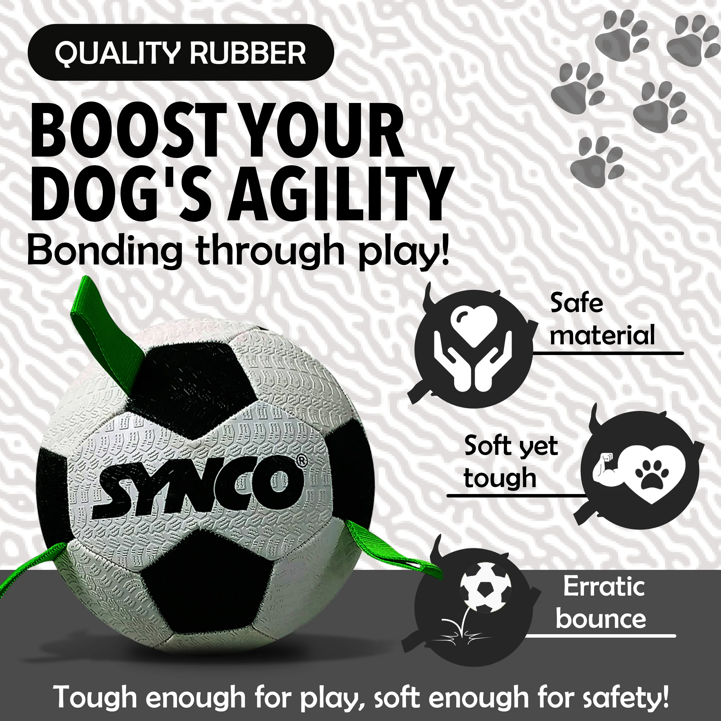 Synco Dog Football Black & White with Holding Loops | Dog Ball Size-3 - Image 3