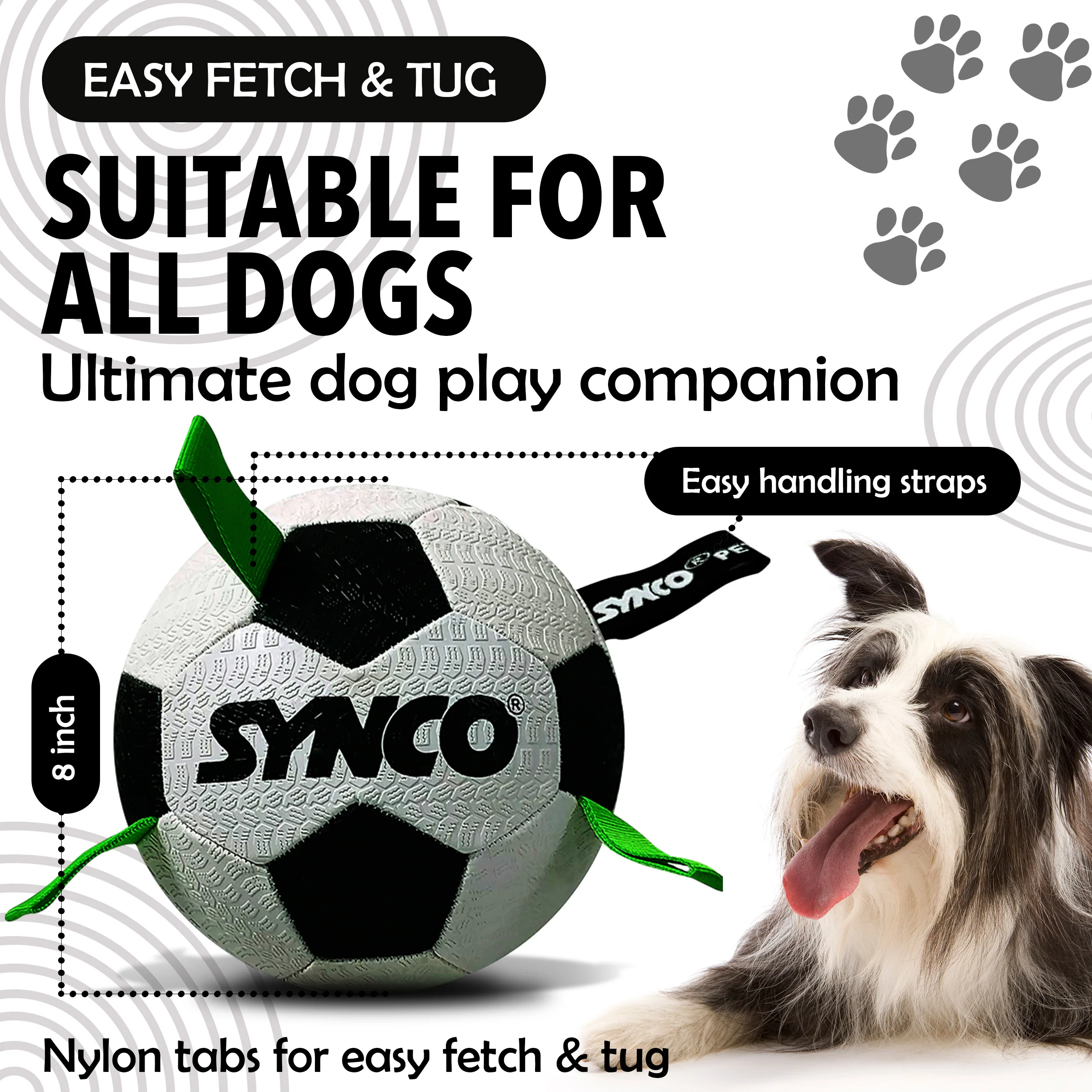Synco Dog Football Black & White with Holding Loops | Dog Ball Size-3 - Image 4