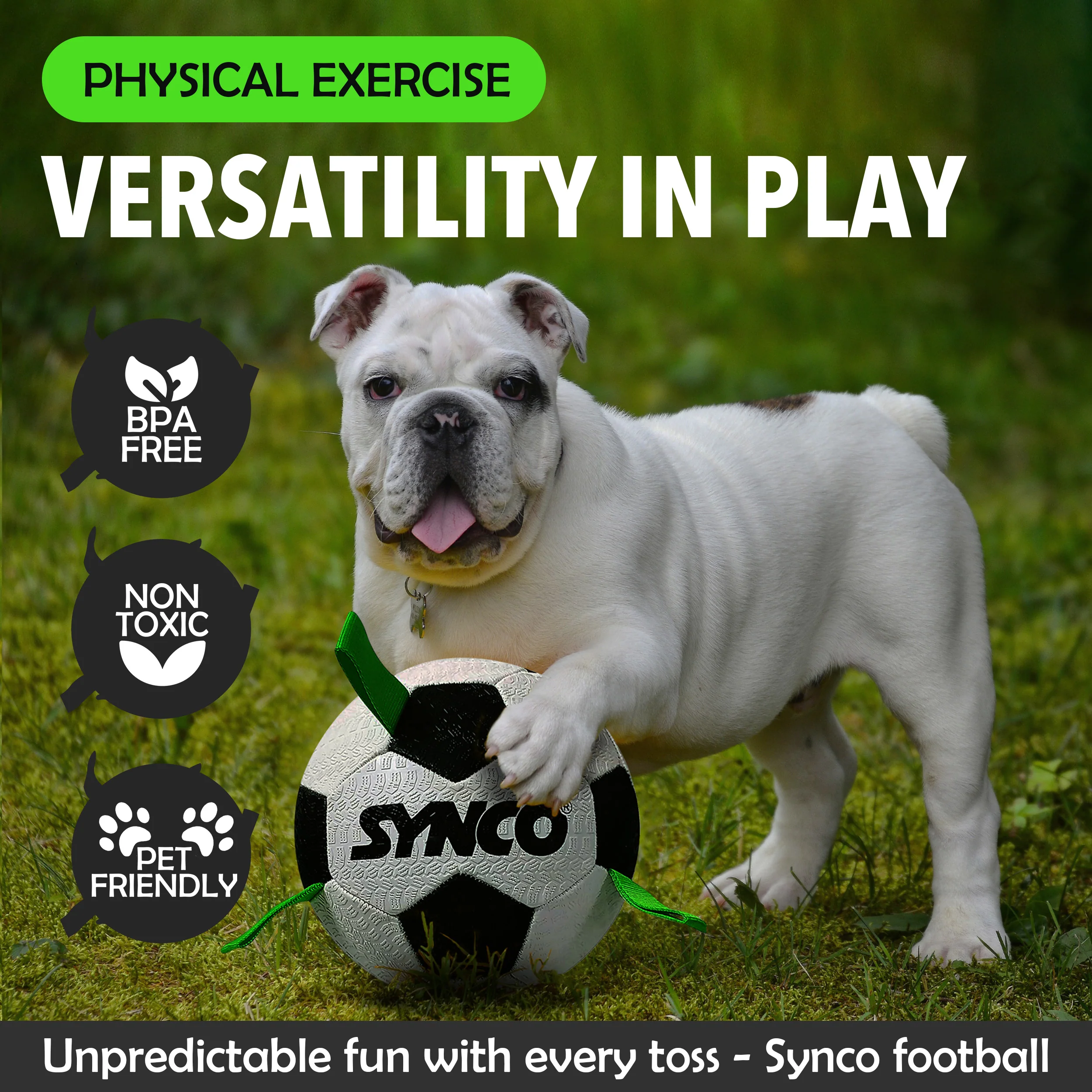 Synco Dog Football Black & White with Holding Loops | Dog Ball Size-3 - Image 7