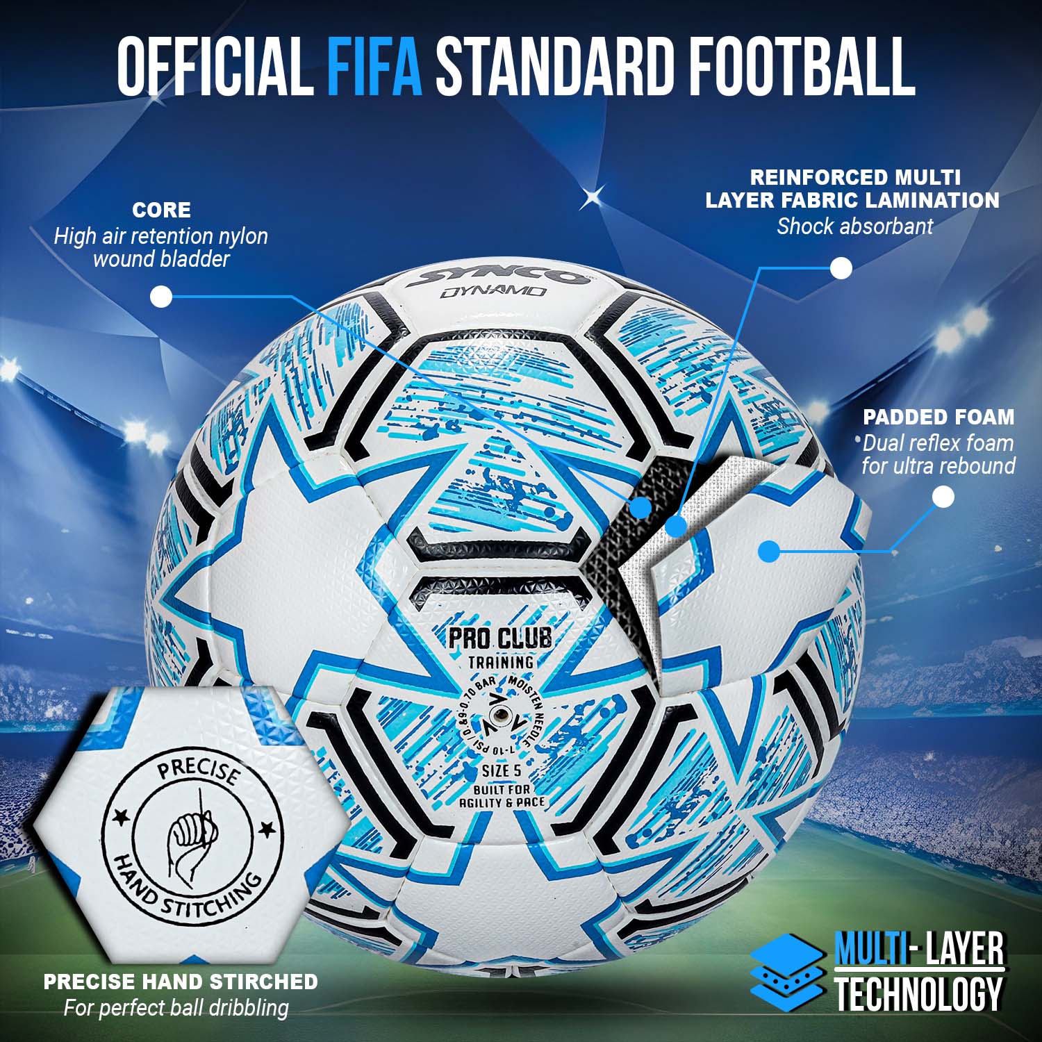 Synco Dynamo Football | FIFA Quality Pro Certified | Professional Match Football | Water Resistant Size-5 - Image 4