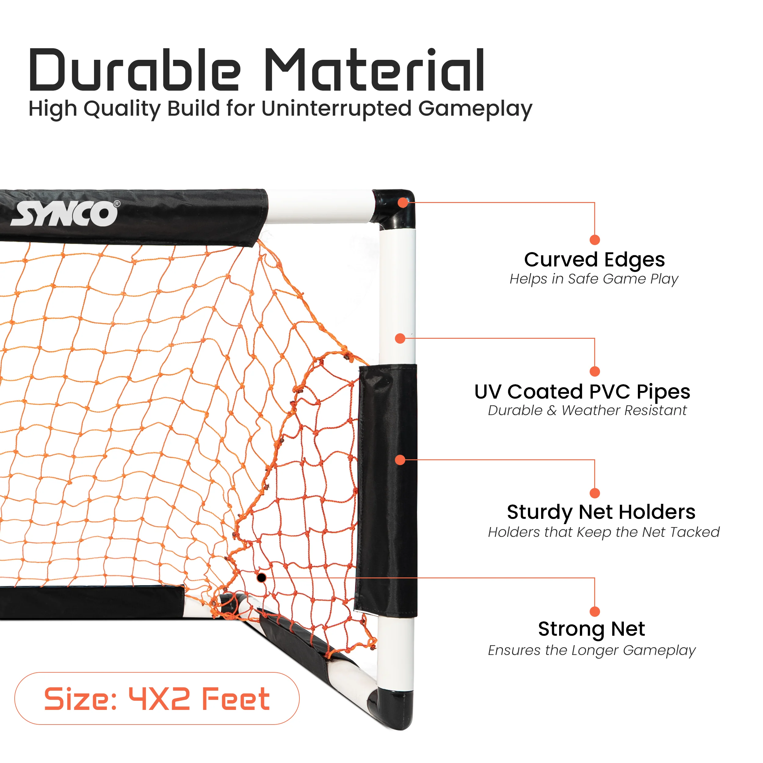 Football goal post for kids (4X2) - Soccer Net for Kids | Synco - Image 3