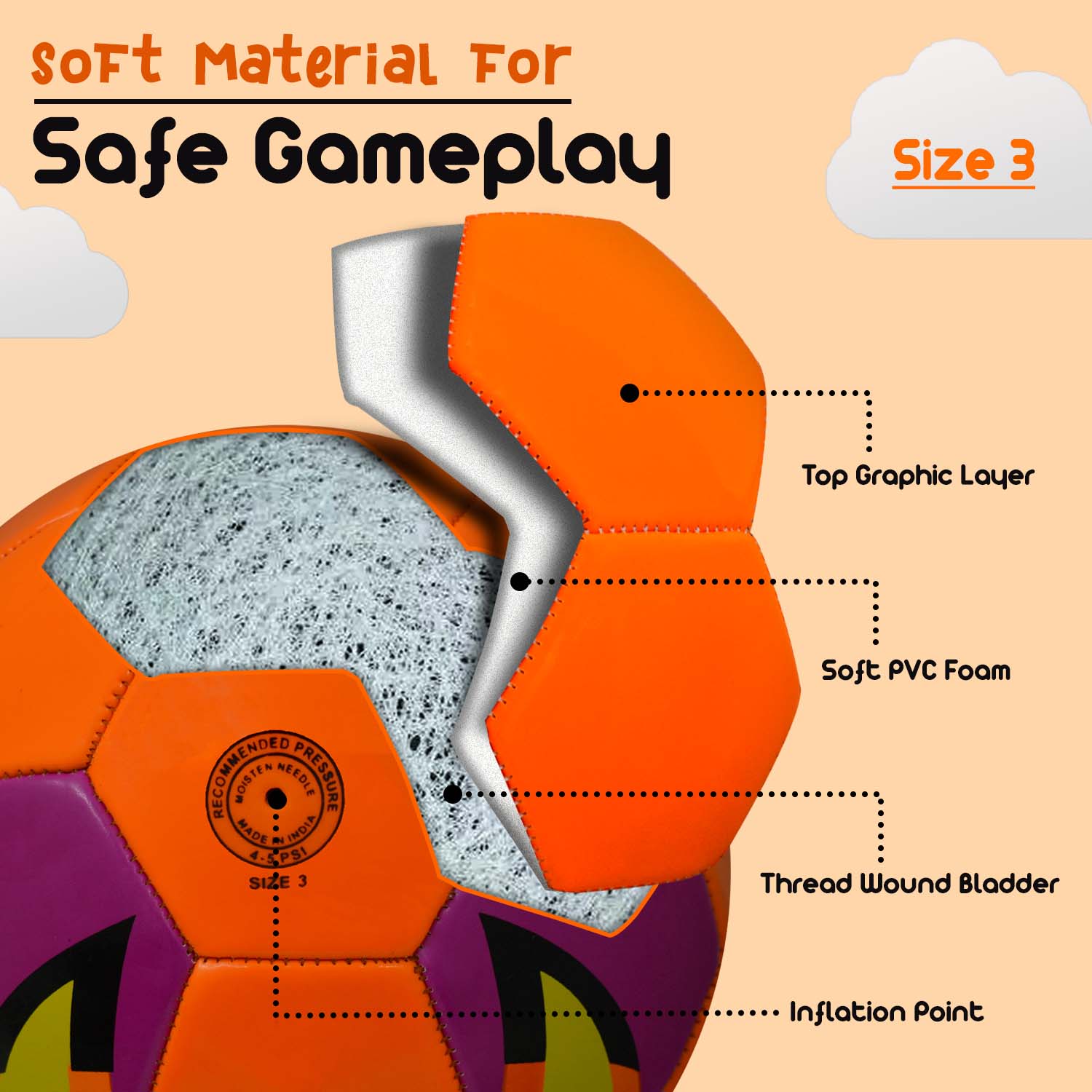 Synco Kids Football | Fox Faced Soft PVC Material | For Indoor & Outdoor Gameplay | Size-3 - Image 5