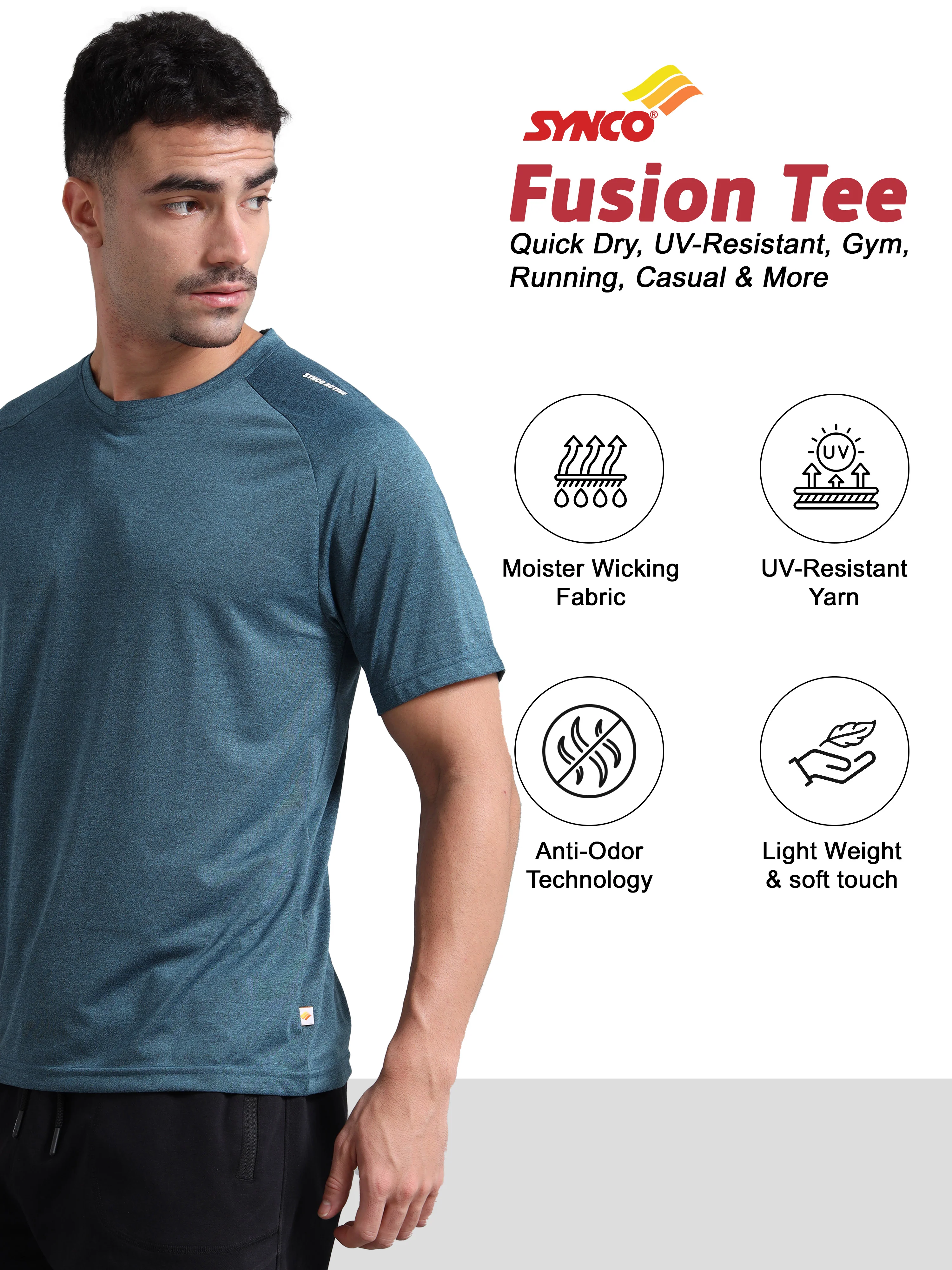 Synco Fusion Sports Tshirt for Men(Blue) -Ideal for Running,Gym - Image 3