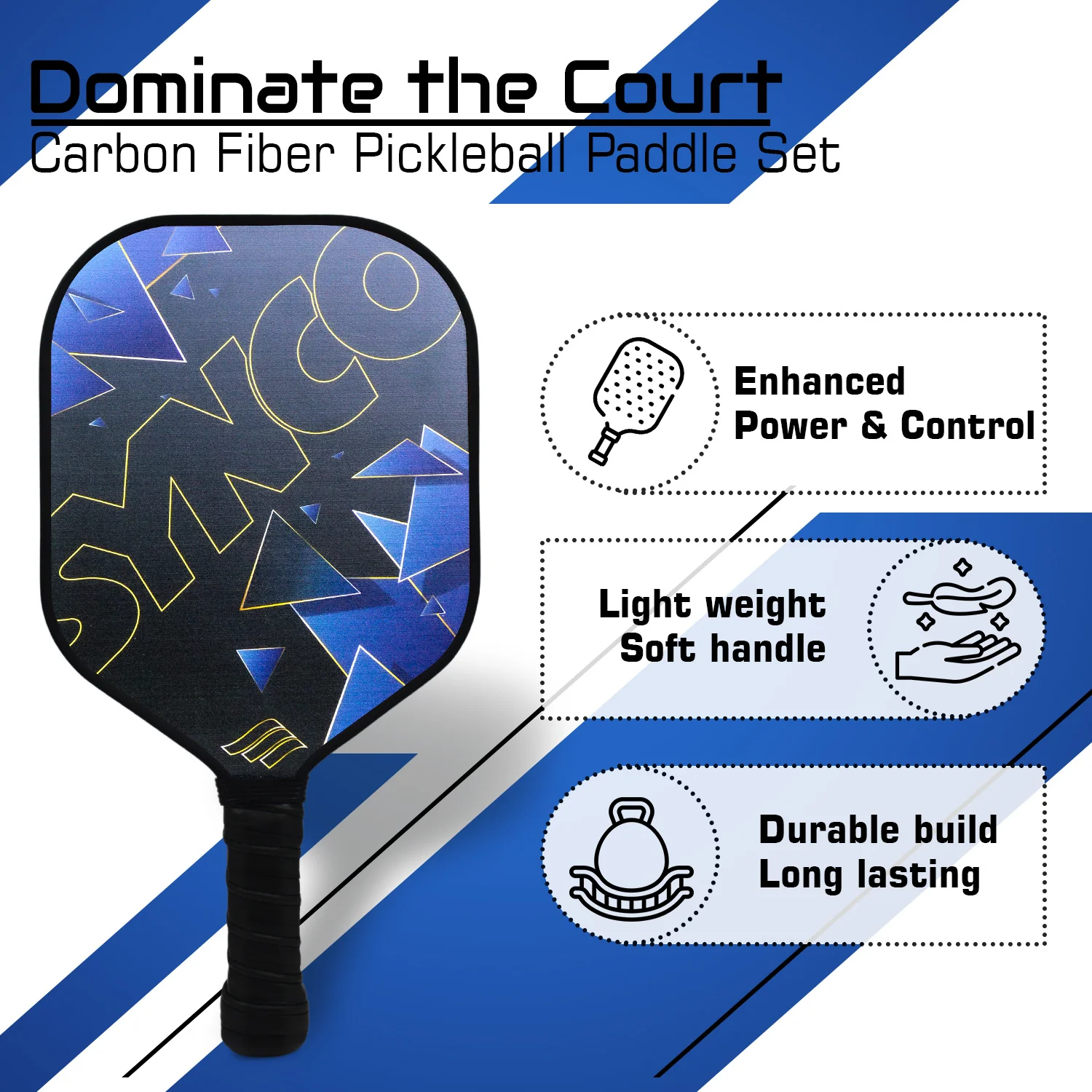 Synco Glory Carbon Fiber Pickleball Paddle Set | 2 Racket, 4 Pickleballs with Carry Bag | 16mm Professional Paddle - Image 2