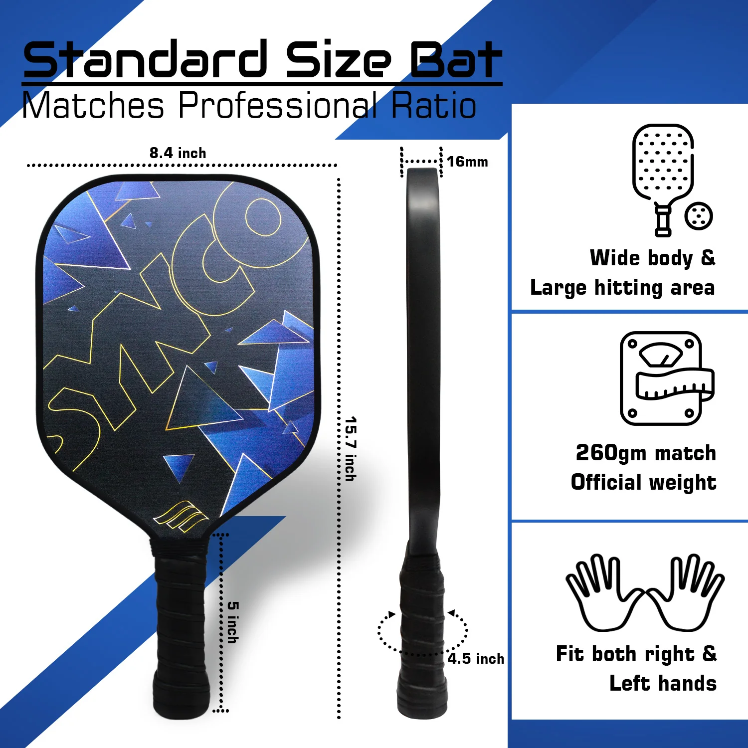 Synco Glory Carbon Fiber Pickleball Paddle Set | 1 Racket, 2 Pickleballs with Carry Bag | 16mm Professional Paddle - Image 5