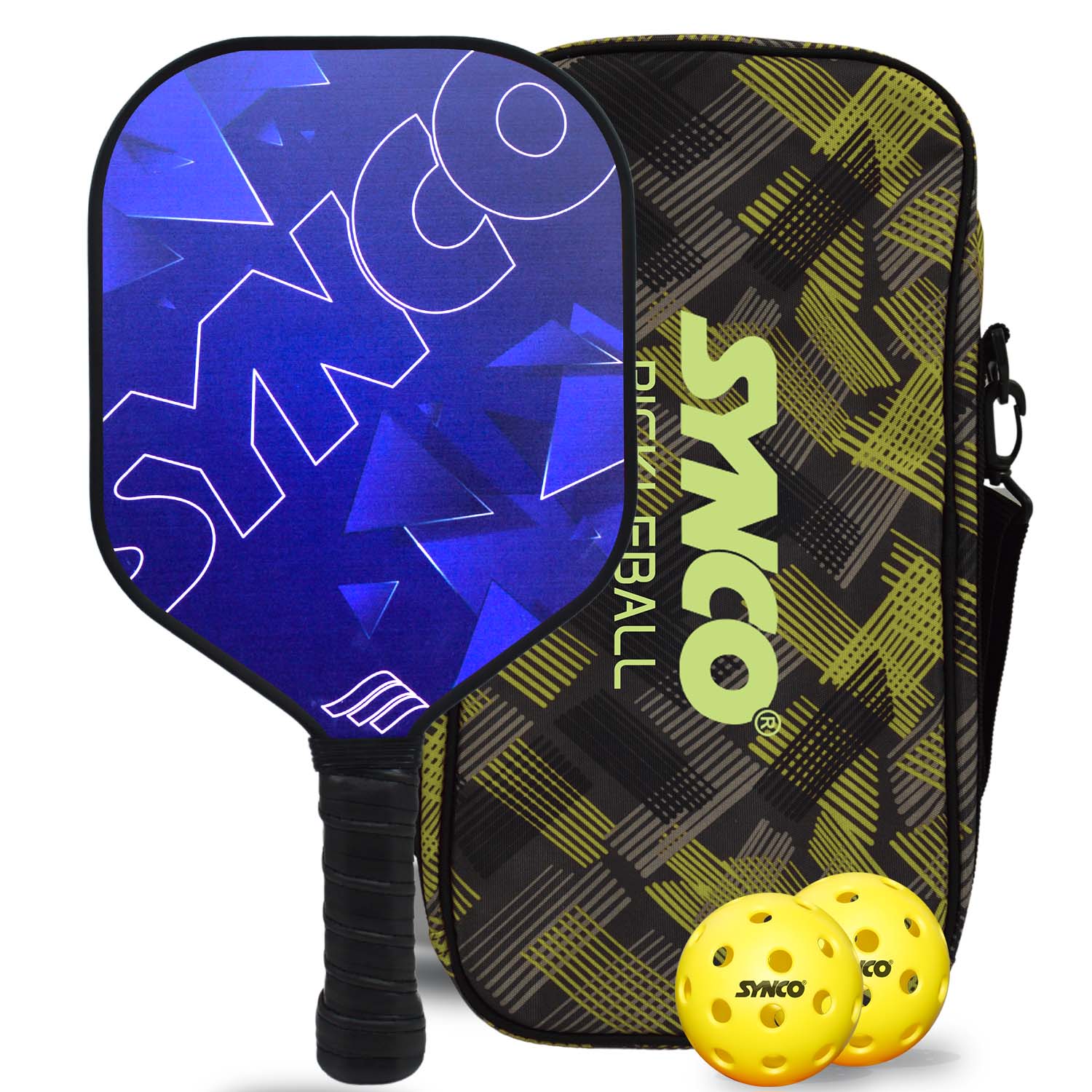 Synco Glory Carbon Fiber Pickleball Paddle Set | 1 Racket, 2 Pickleballs with Carry Bag | 16mm Professional Paddle