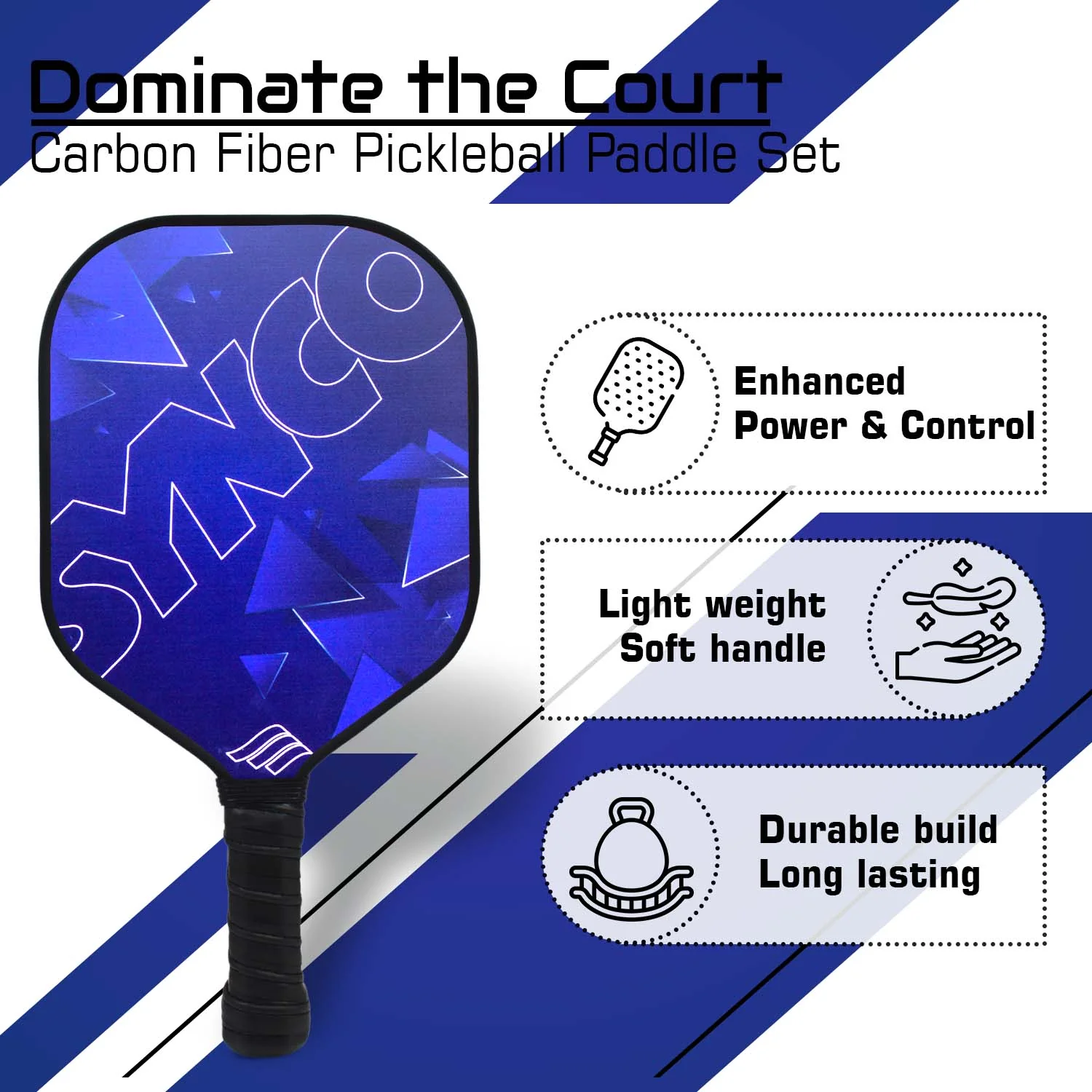 Synco Glory Carbon Fiber Pickleball Paddle Set | 1 Racket, 2 Pickleballs with Carry Bag | 16mm Professional Paddle - Image 2