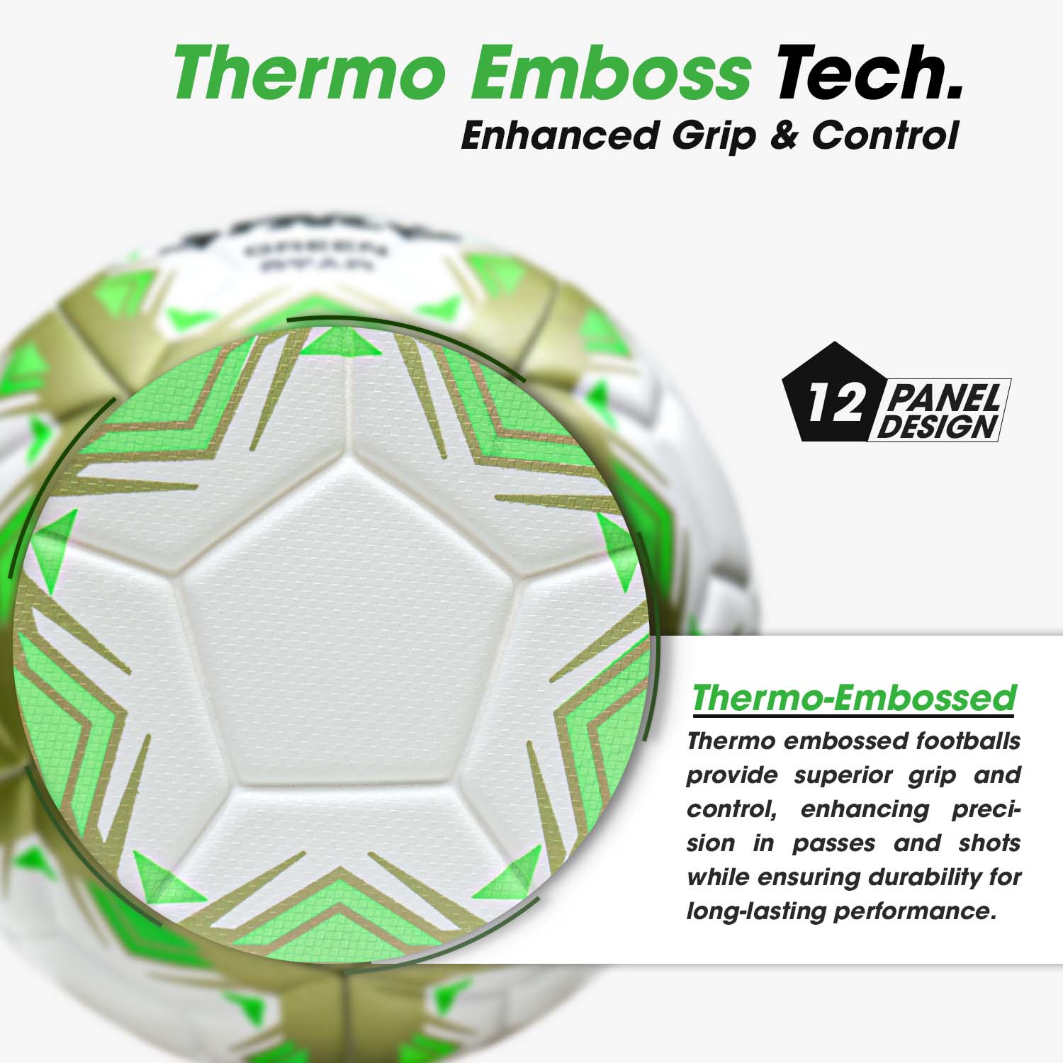 Synco Green Star Embossed Football | Professional Match Ball | TPU Machine Stitched | Size-5 - Image 5