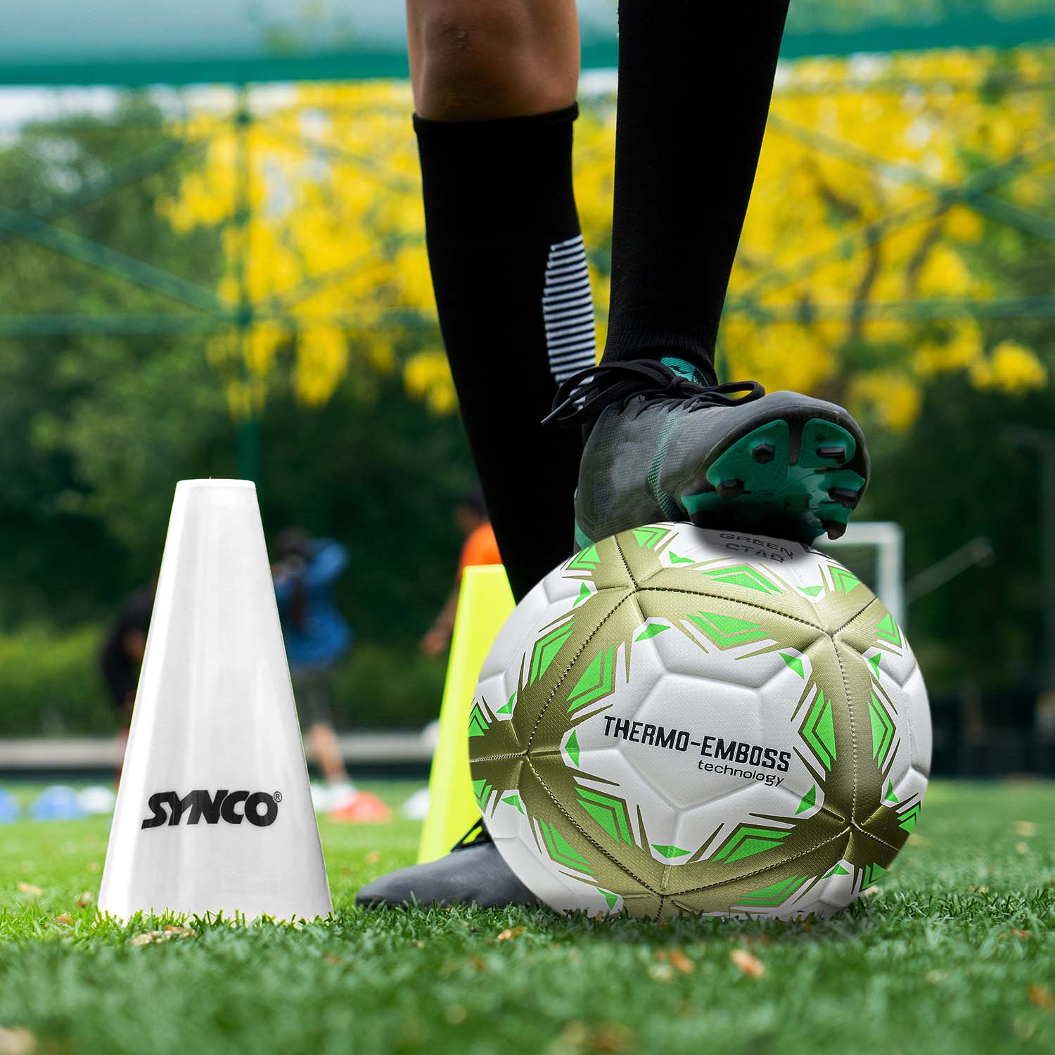 Synco Green Star Embossed Football | Professional Match Ball | TPU Machine Stitched | Size-5 - Image 7