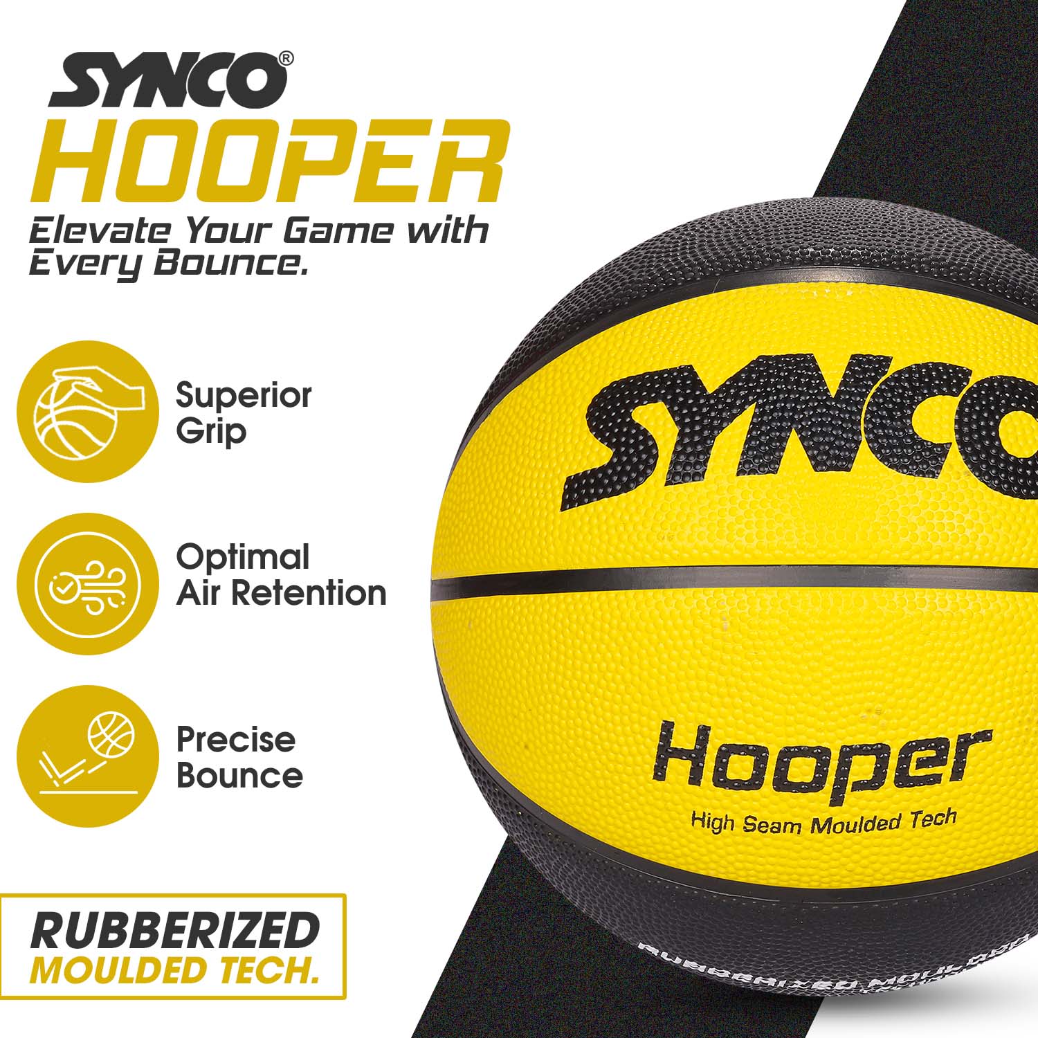 Synco Hooper Basketball (Size-5) Yellow-Black - Image 3