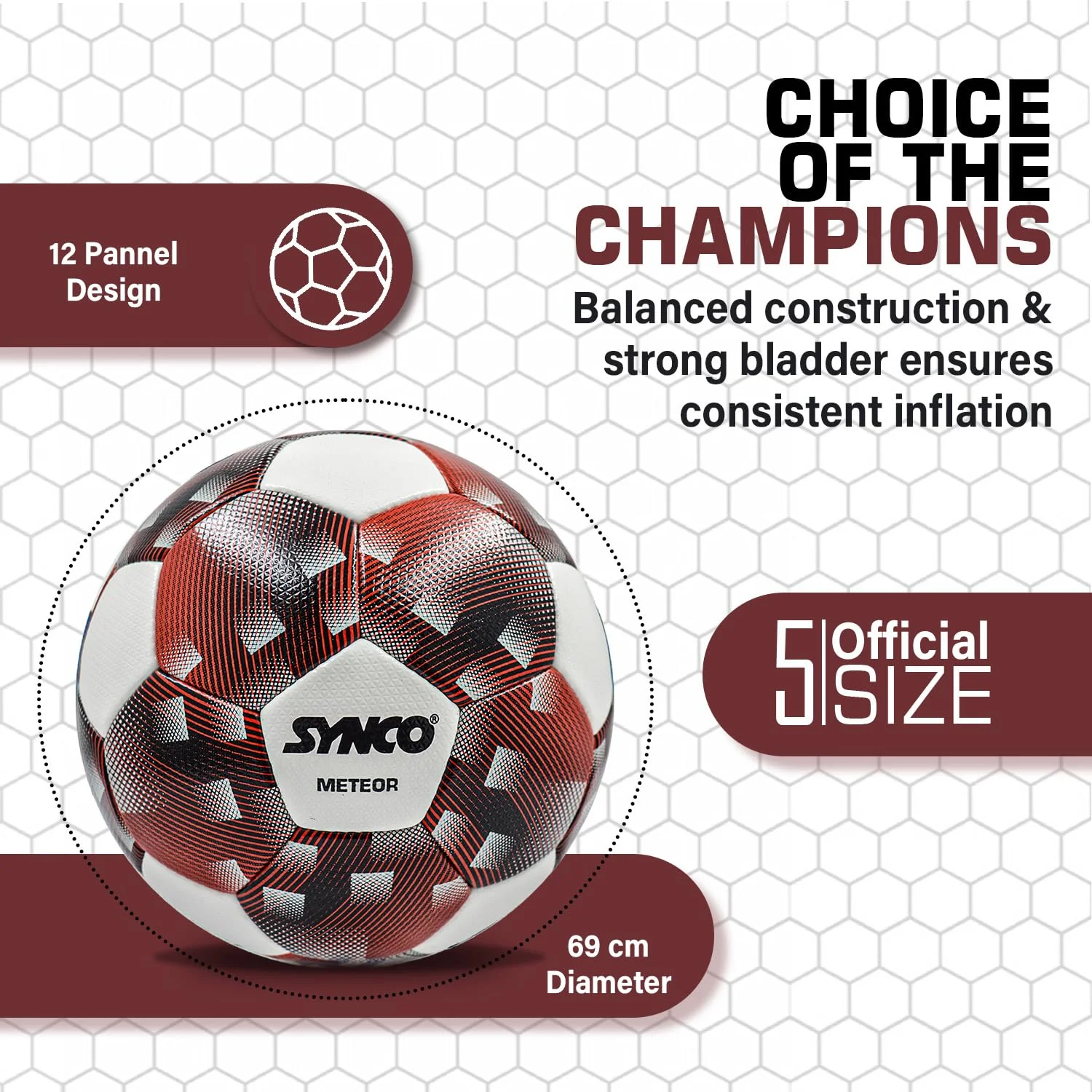 Synco Meteor Football | FIFA Standard Professional Match Ball | Hand Stitched PU Material | Size- 5 - Image 5