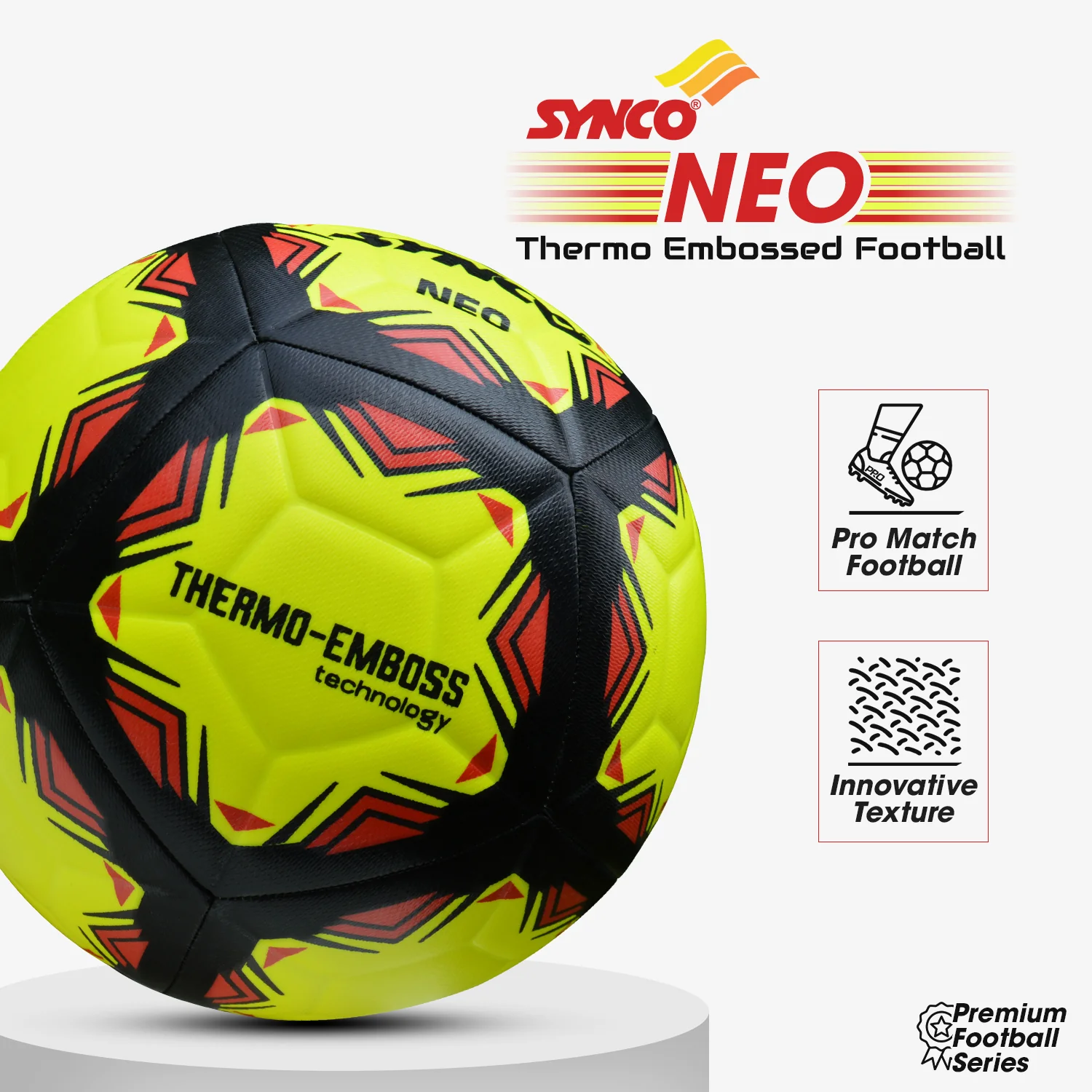 Synco Neo Embossed Football | Professional Match Ball | TPU Machine Stitched | Size-5 - Image 2