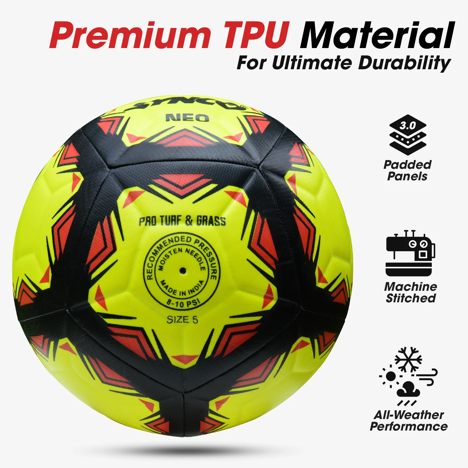 Synco Neo Embossed Football | Professional Match Ball | TPU Machine Stitched | Size-5 - Image 3