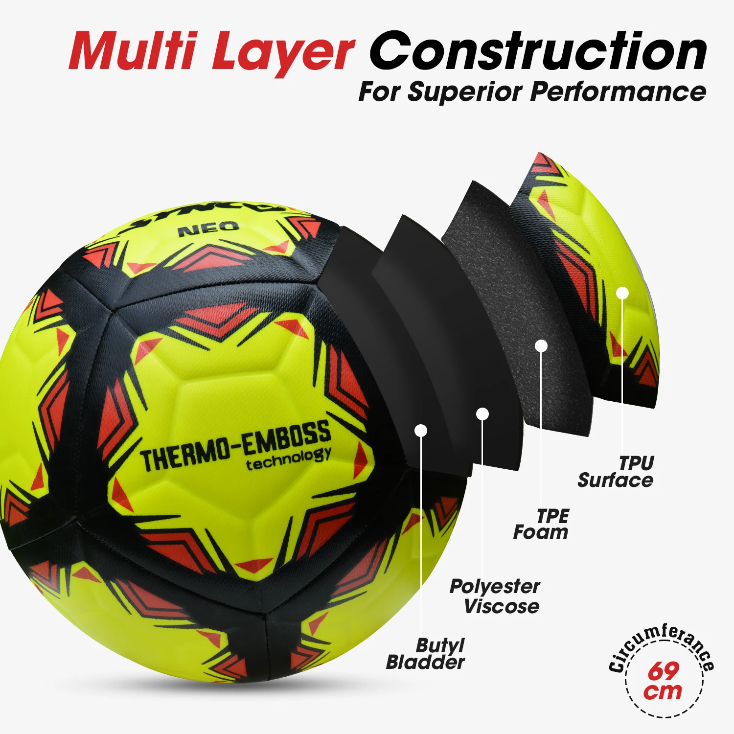Synco Neo Embossed Football | Professional Match Ball | TPU Machine Stitched | Size-5 - Image 4