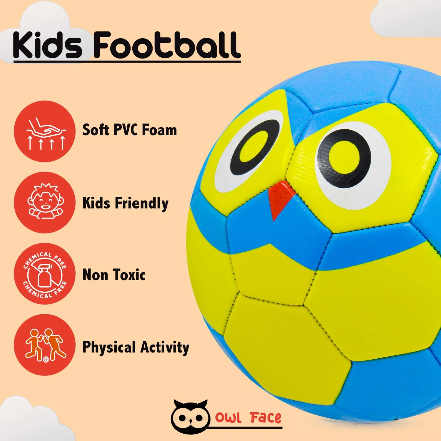 Synco Kids Football | Owl Faced Soft PVC Material | For Indoor & Outdoor Gameplay | Size-3 - Image 4
