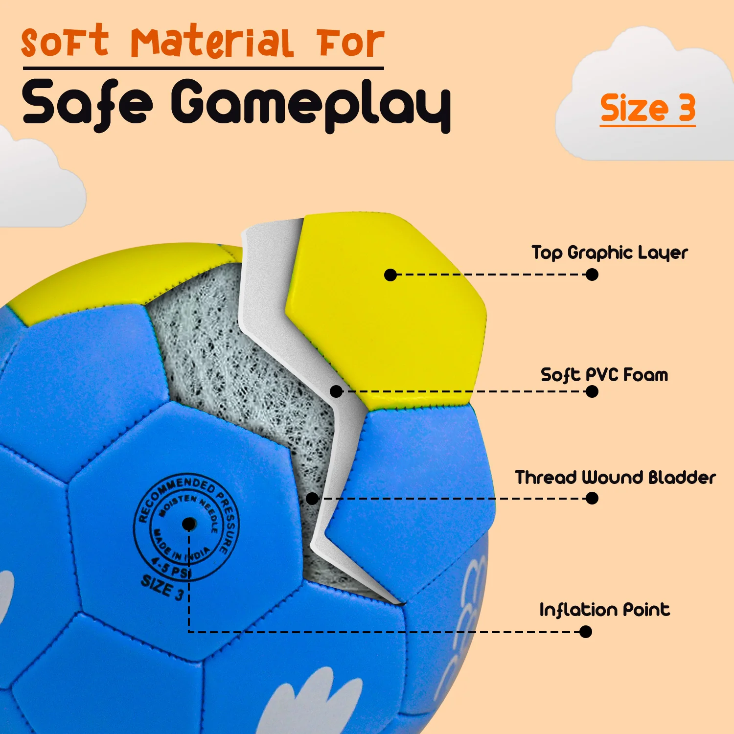 Synco Kids Football | Owl Faced Soft PVC Material | For Indoor & Outdoor Gameplay | Size-3 - Image 5