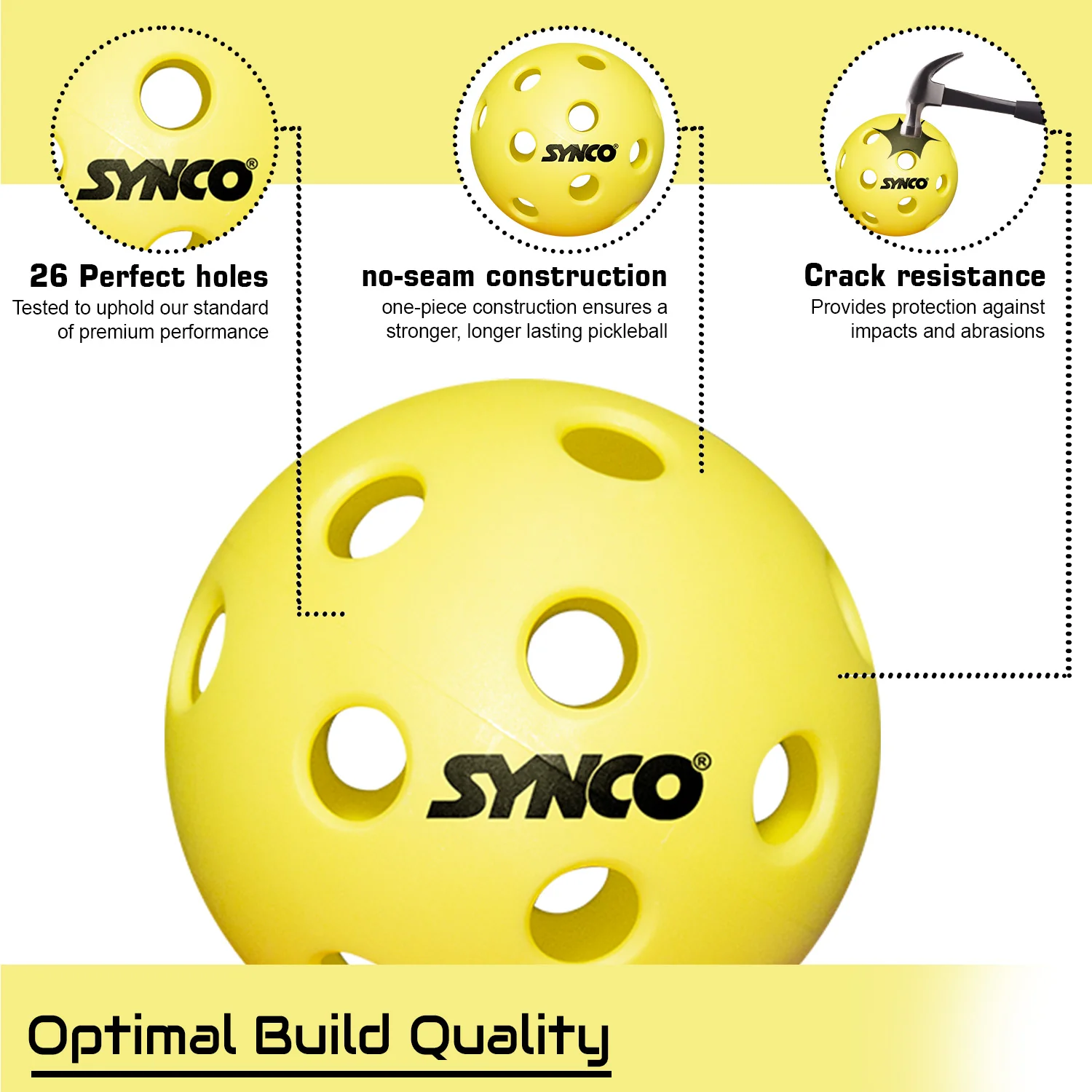 Synco Pickleball Ball S26 | High Performance Indoor Pickleball | Set of 12 - Image 3