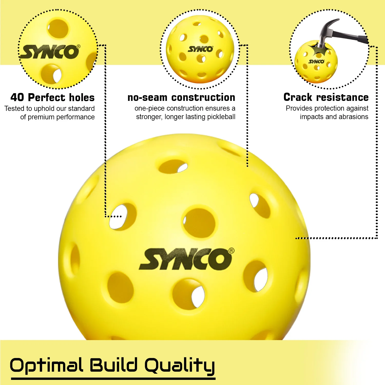 Synco Pickleball Ball S40 | High Performance Outdoor Pickleball | Set of 3 - Image 3