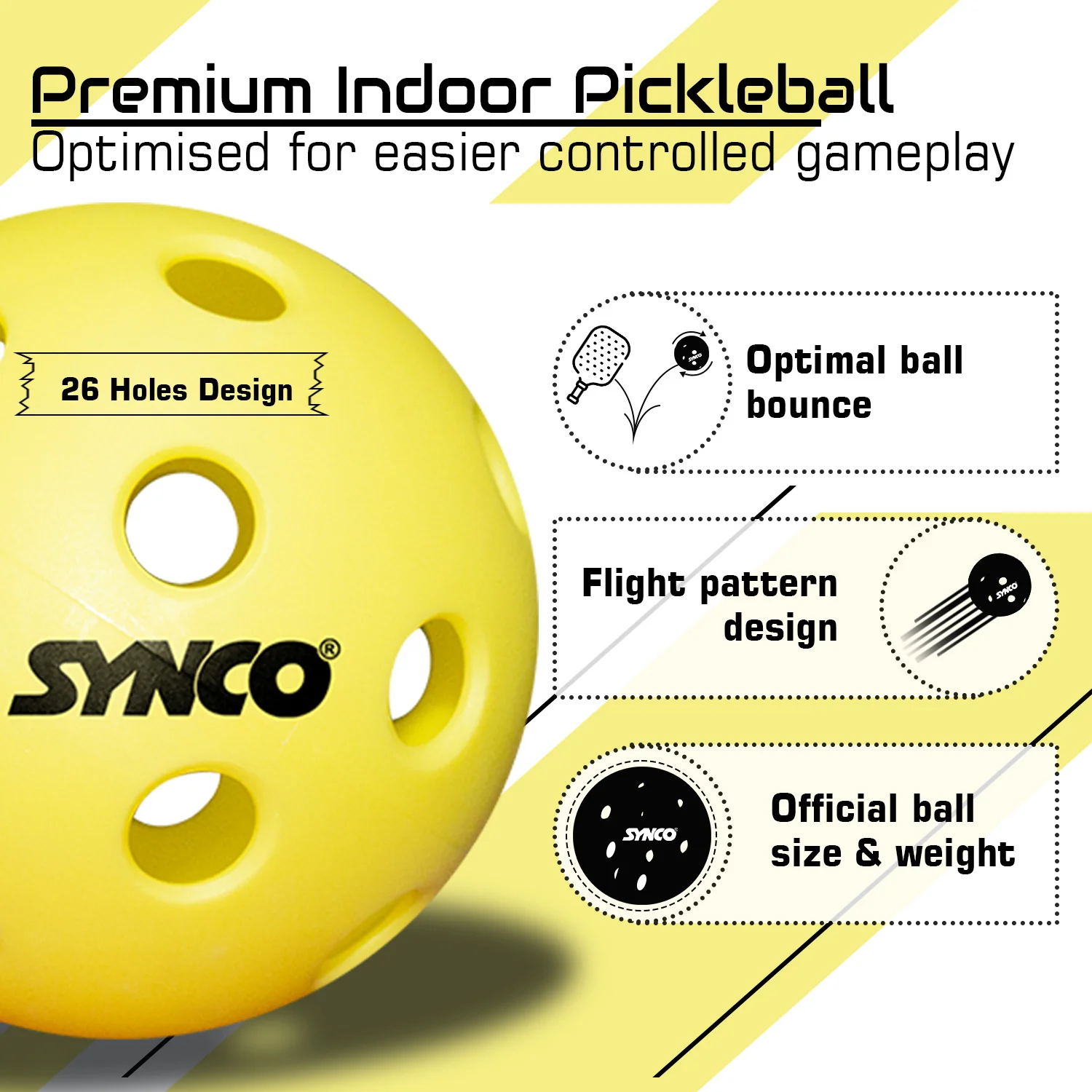Synco Pickleball Ball S26 | High Performance Indoor Pickleball | Set of 6 - Image 2