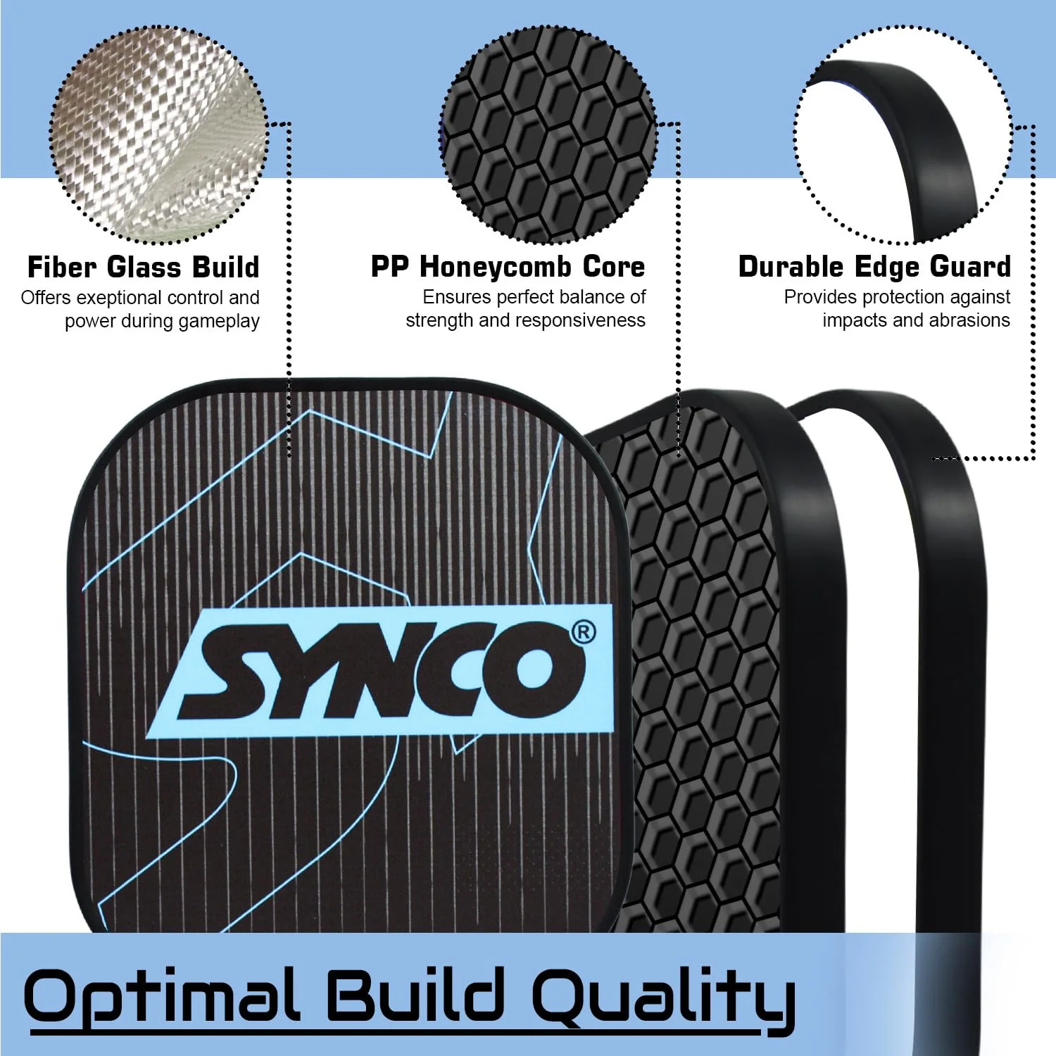 Synco Pickleball Paddle Set Carbonium Blue | 2 Pickleball Rackets and 4 Pickleballs with Carry Bag | Fiberglass Lightweight Racket with Cushion Comfort Grip - Image 5