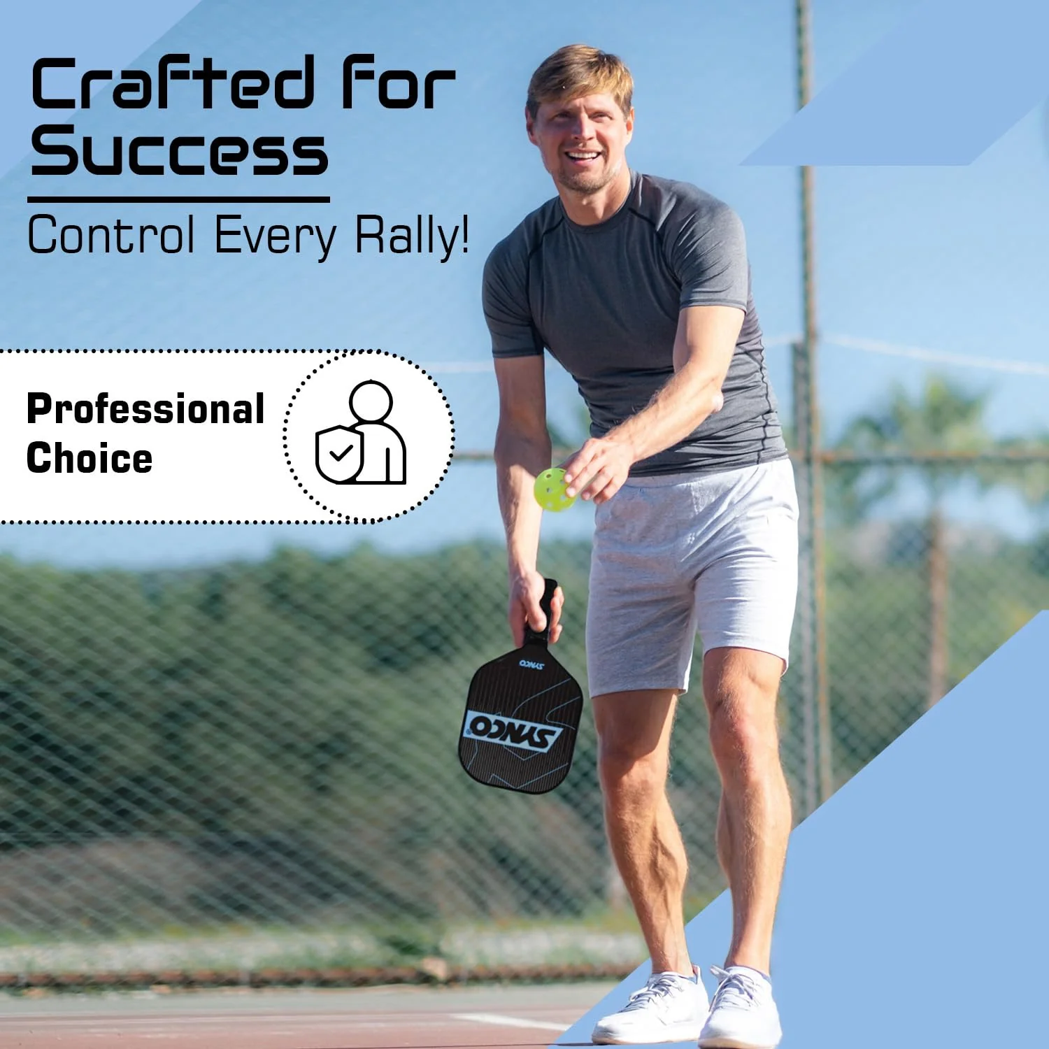 Synco Pickleball Paddle Set Carbonium Blue | 2 Pickleball Rackets and 4 Pickleballs with Carry Bag | Fiberglass Lightweight Racket with Cushion Comfort Grip - Image 7