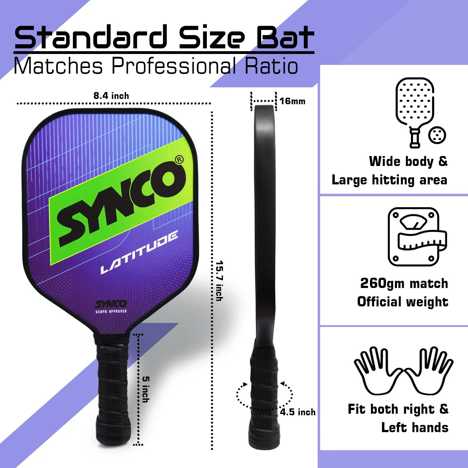 Synco Pickleball Paddle Set Latitude Blue | 2 Pickleball Rackets and 4 Pickleballs with Carry Bag | Fiberglass Lightweight Racket with Cushion Comfort Grip - Image 5