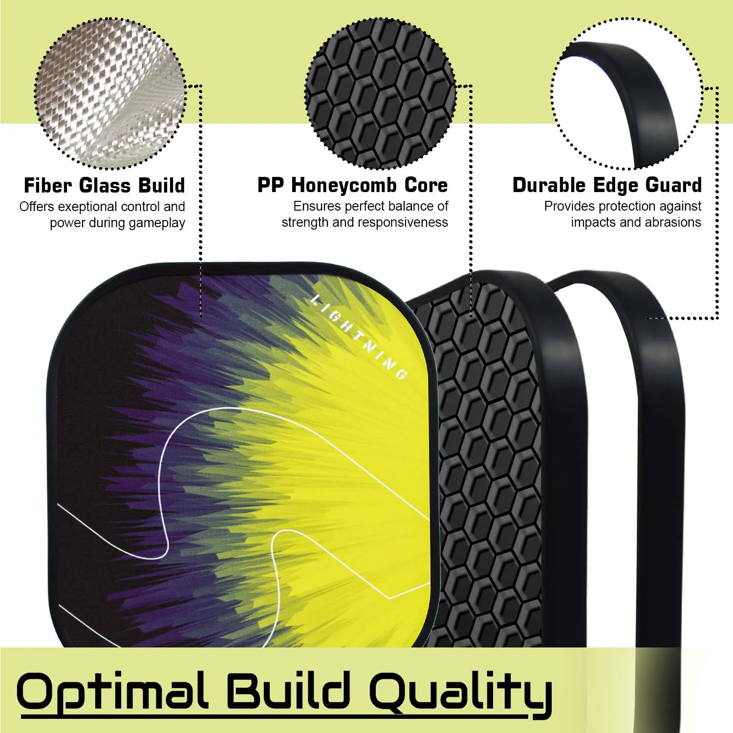 Synco Pickleball Paddle Set Lightning Yellow | 2 Pickleball Rackets and 4 Pickleballs with Carry Bag | Fiberglass Lightweight Racket with Cushion Comfort Grip - Image 4