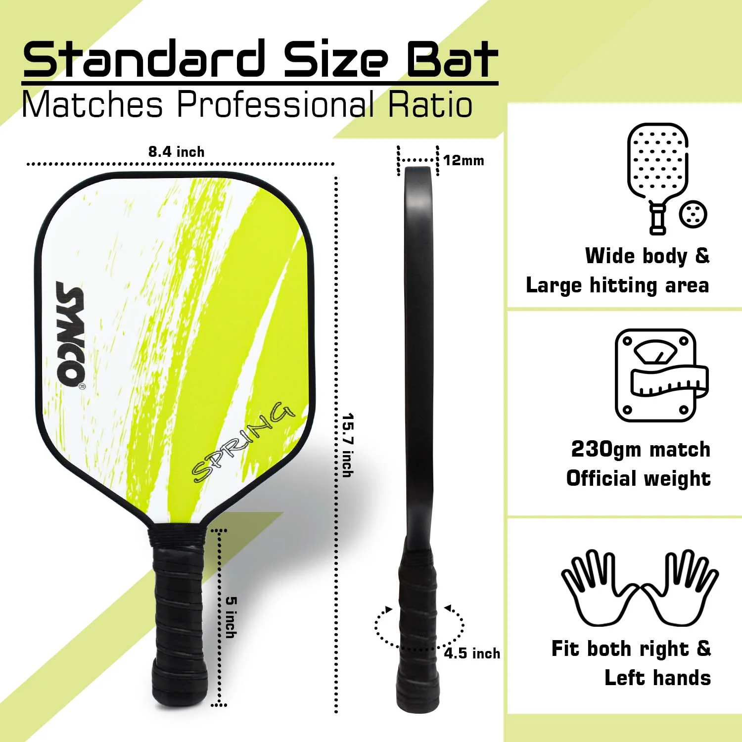 Synco Pickleball Paddle Set Spring Green | 2 Pickleball Rackets and 4 Pickleballs with Carry Bag | Fiberglass Lightweight Racket with Cushion Comfort Grip - Image 5