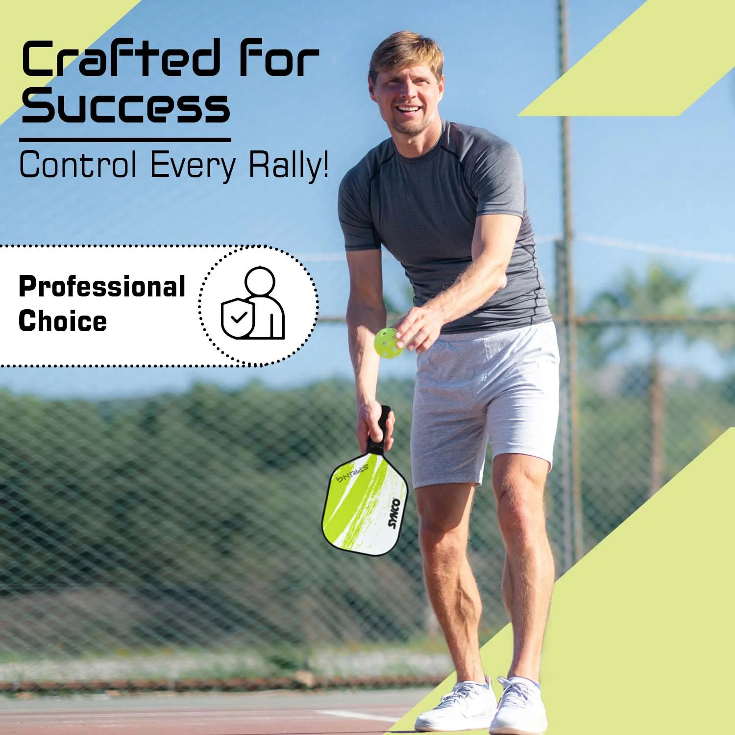 Synco Pickleball Paddle Set Spring Green | 2 Pickleball Rackets and 4 Pickleballs with Carry Bag | Fiberglass Lightweight Racket with Cushion Comfort Grip - Image 7