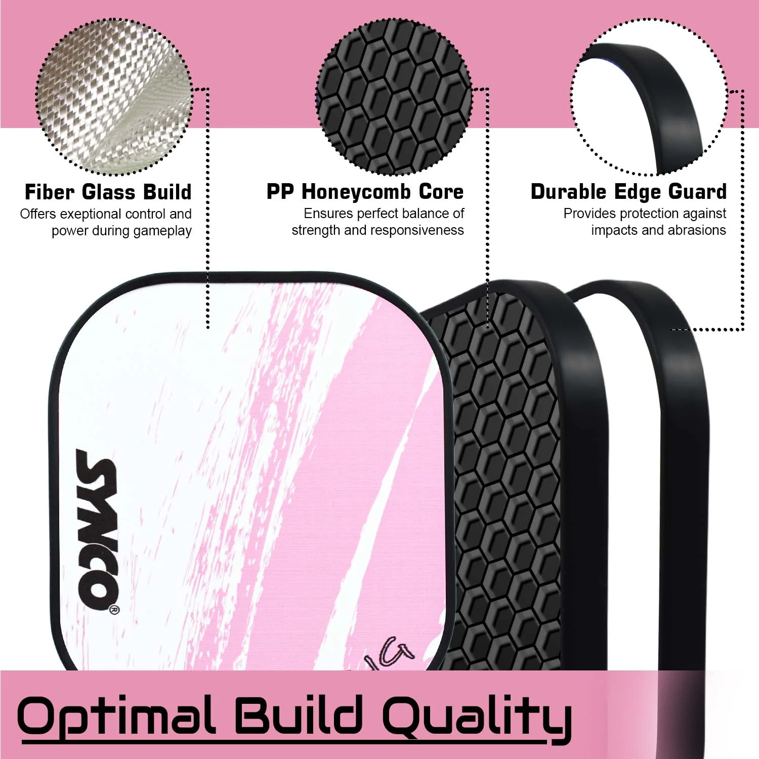 Synco Pickleball Paddle Set Spring Pink | 2 Pickleball Rackets and 4 Pickleballs with Carry Bag | Fiberglass Lightweight Racket with Cushion Comfort Grip - Image 4