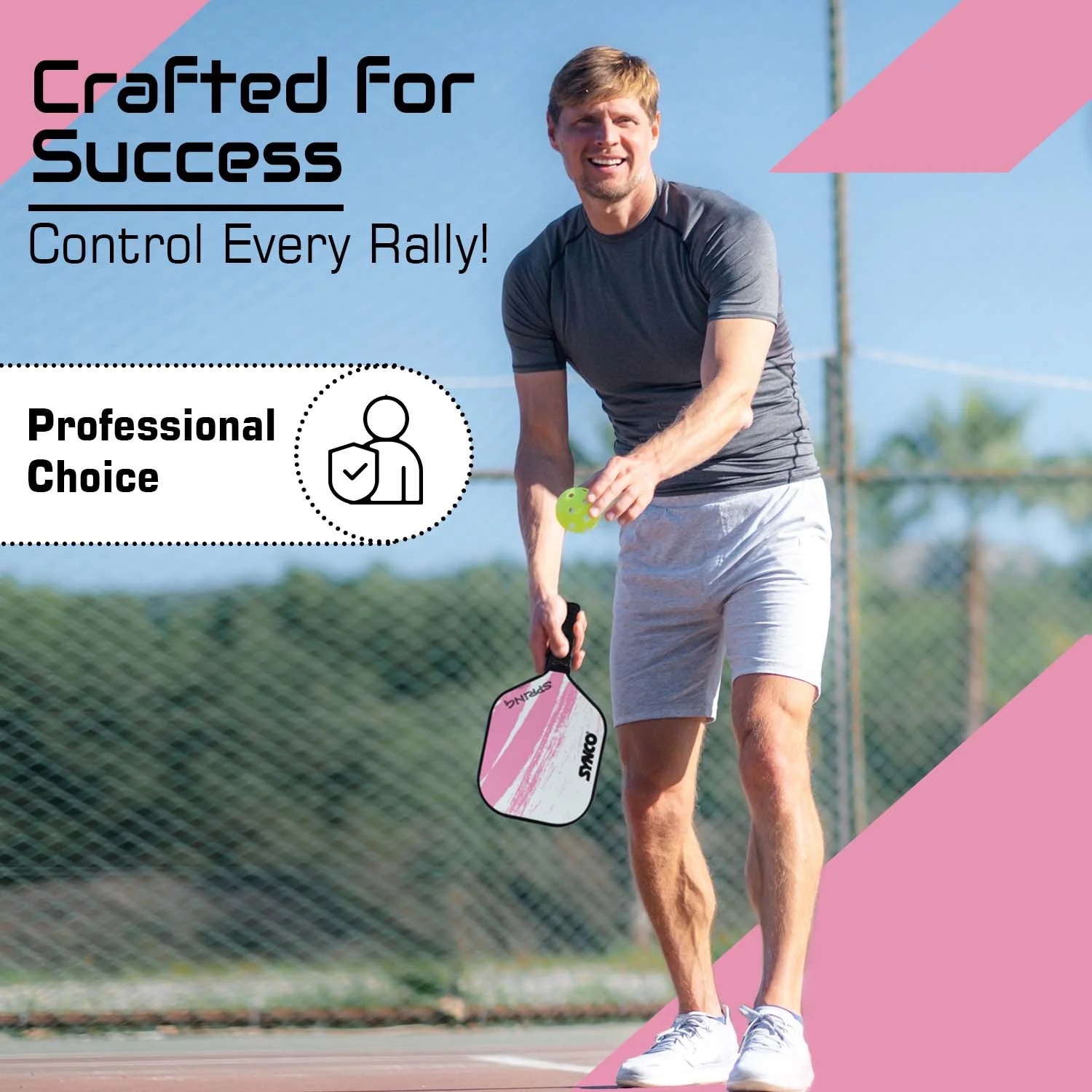 Synco Pickleball Paddle Set Spring Pink | 2 Pickleball Rackets and 4 Pickleballs with Carry Bag | Fiberglass Lightweight Racket with Cushion Comfort Grip - Image 7