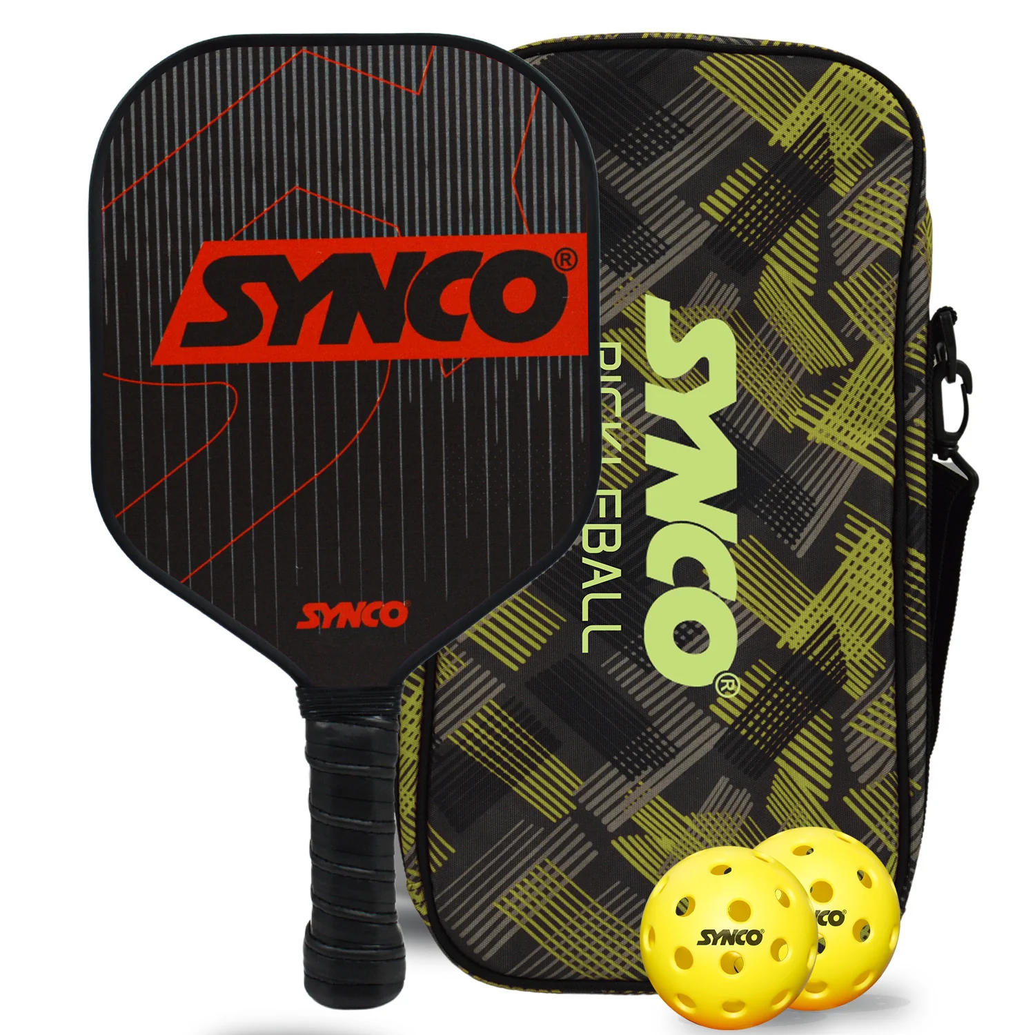 Synco Pickleball Paddle Set Carbonium Red | 1 Pickleball Rackets and 2 Pickleballs with Carry Bag | Fiberglass Lightweight Racket with Cushion Comfort Grip