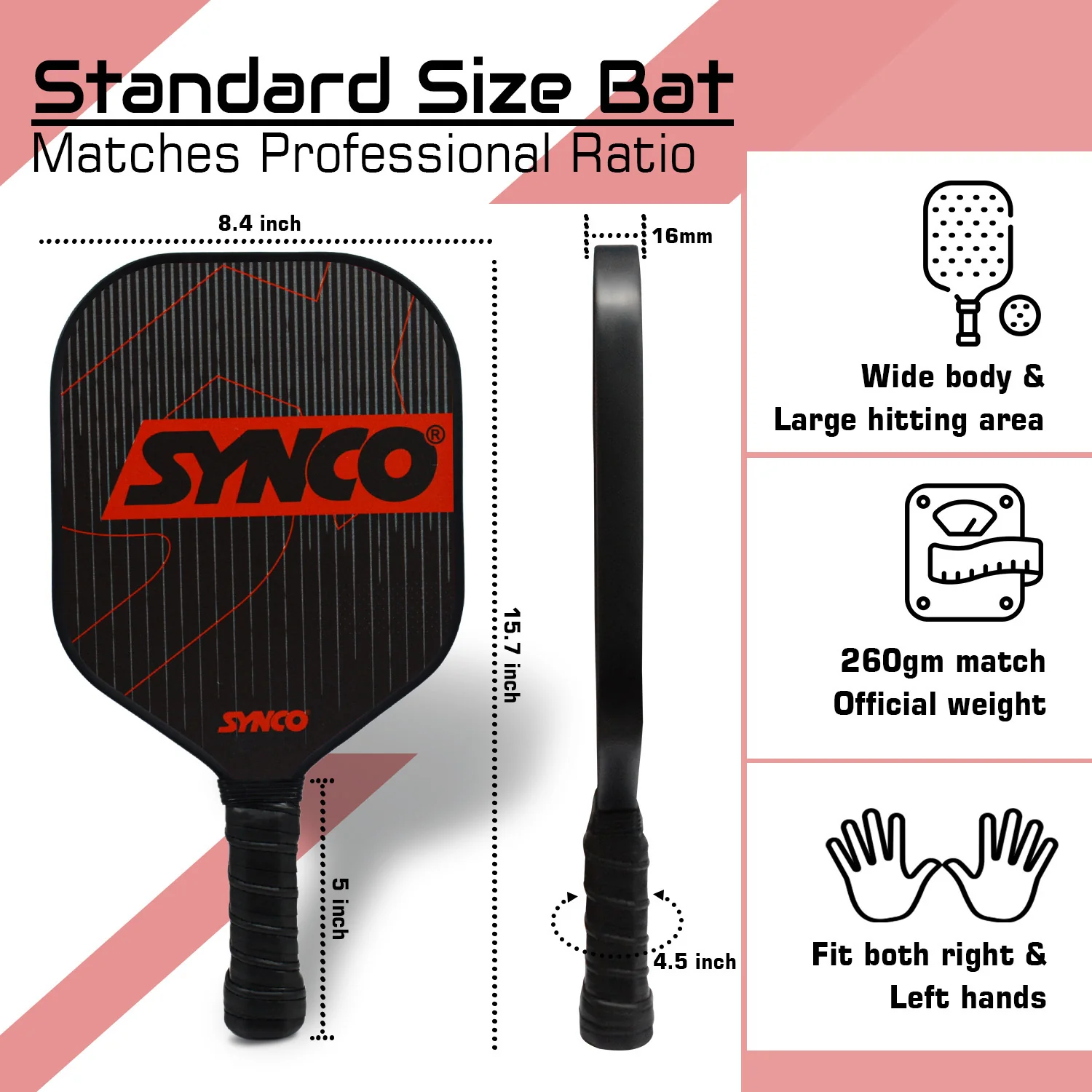Synco Pickleball Paddle Set Carbonium Red | 1 Pickleball Rackets and 2 Pickleballs with Carry Bag | Fiberglass Lightweight Racket with Cushion Comfort Grip - Image 2