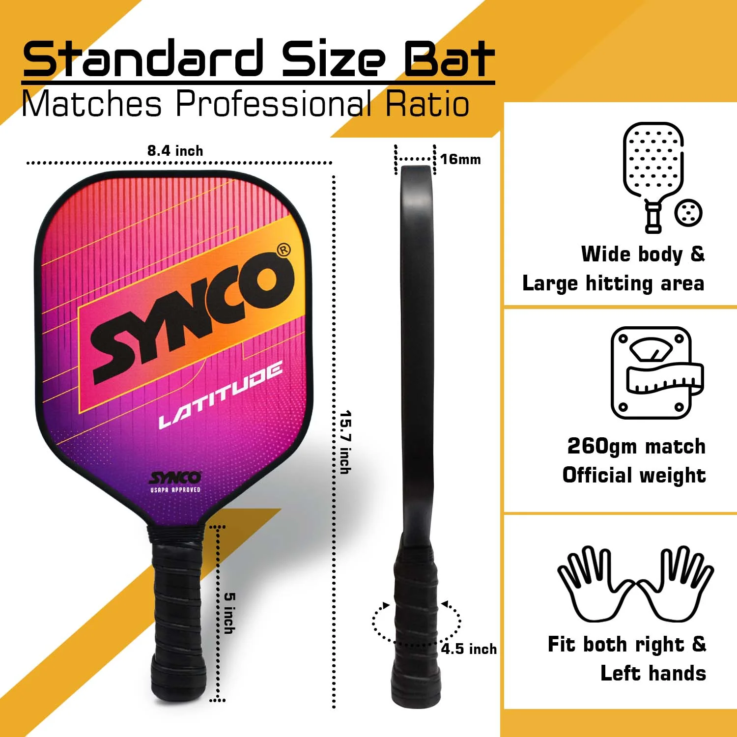 Synco Pickleball Paddle Set Latitude Pink | 1 Pickleball Racket and 2 Pickleballs with Carry Bag | Fiberglass Lightweight Racket with Cushion Comfort Grip - Image 5