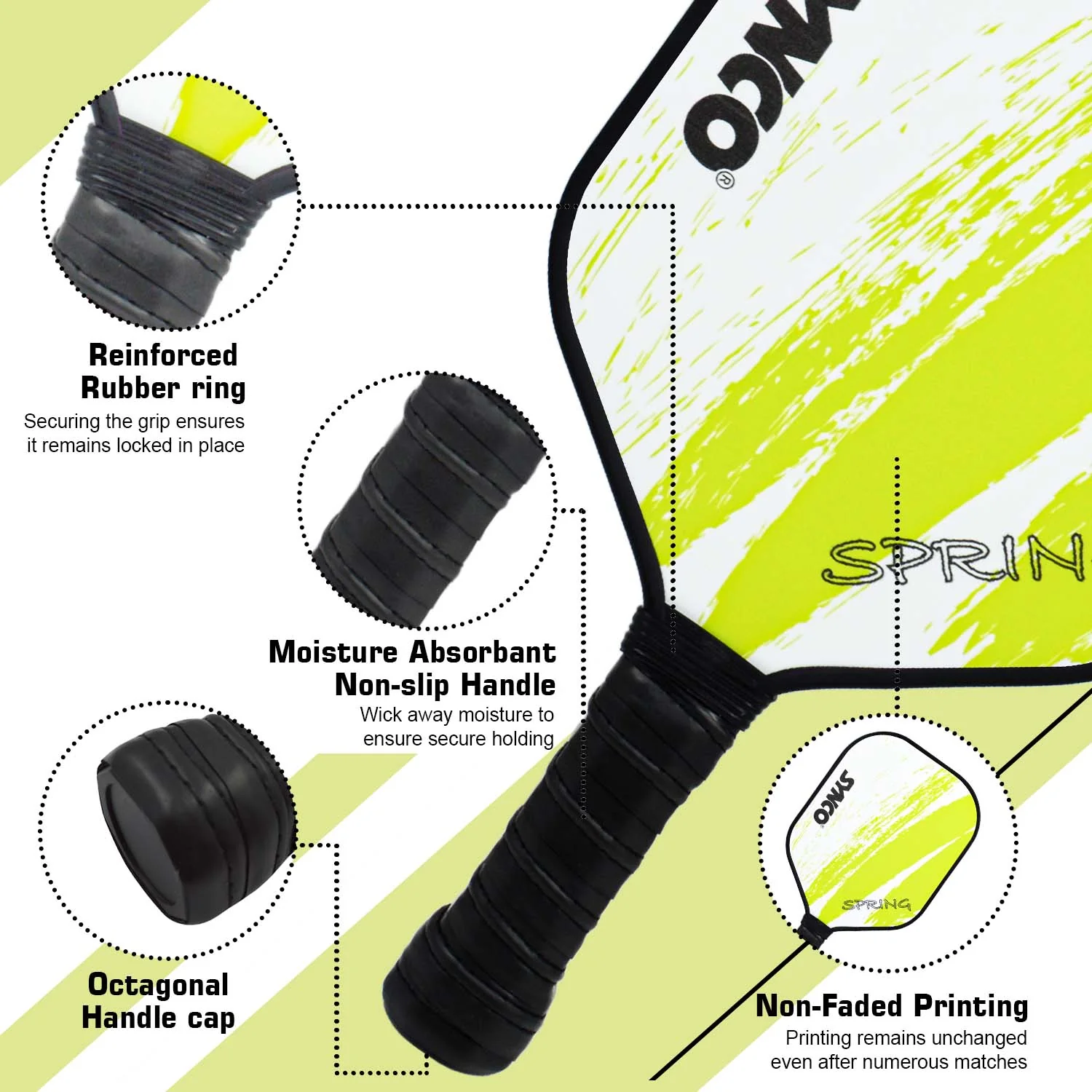 Synco Pickleball Paddle Spring Green | Pickleball Racket Lightweight with 12mm Thickness - Image 3