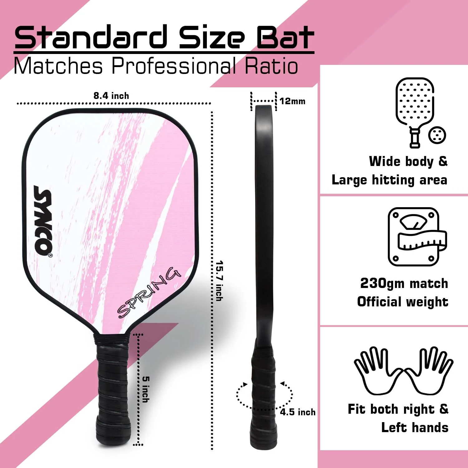Synco Pickleball Paddle Spring Pink | Pickleball Racket Lightweight with 12mm Thickness - Image 5