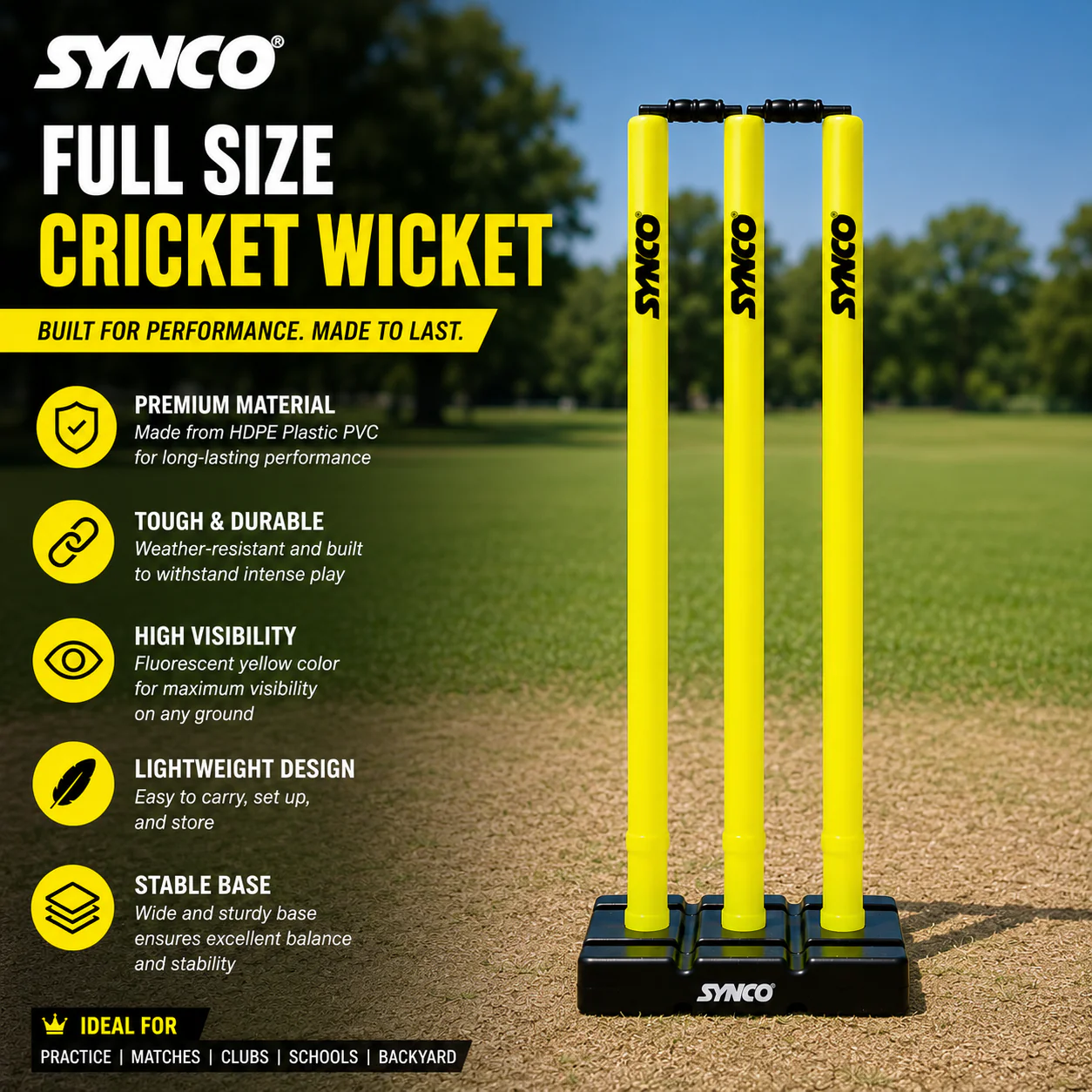 Plastic Wicket set Heavy duty Full size | Fluorescent Yellow - Synco - Image 3