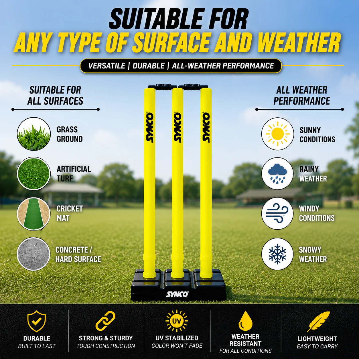 Plastic Wicket set Heavy duty Full size | Fluorescent Yellow - Synco - Image 4