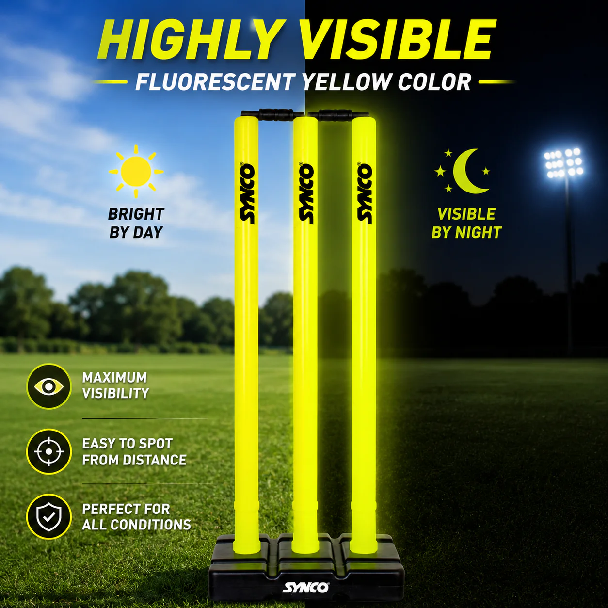 Plastic Wicket set Heavy duty Full size | Fluorescent Yellow - Synco - Image 5